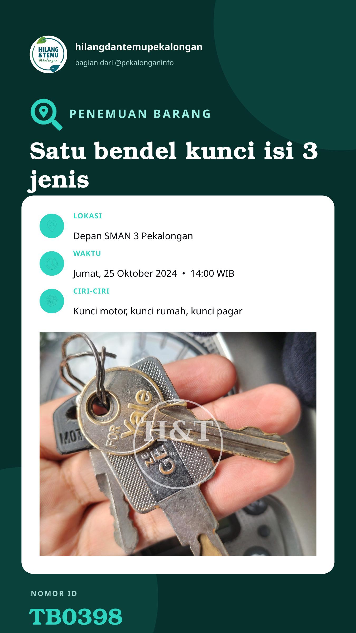 Story 9:16 laporan Satu bendel kunci isi 3 jenis kunci