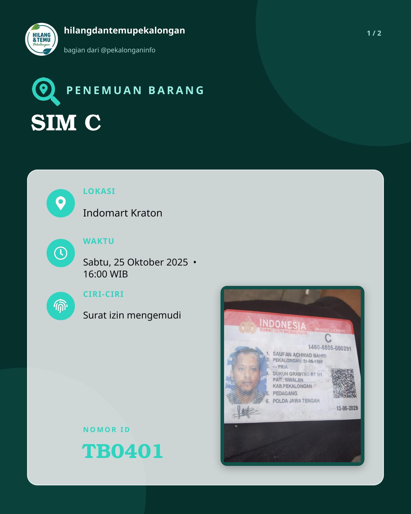 Slide 1 laporan SIM C