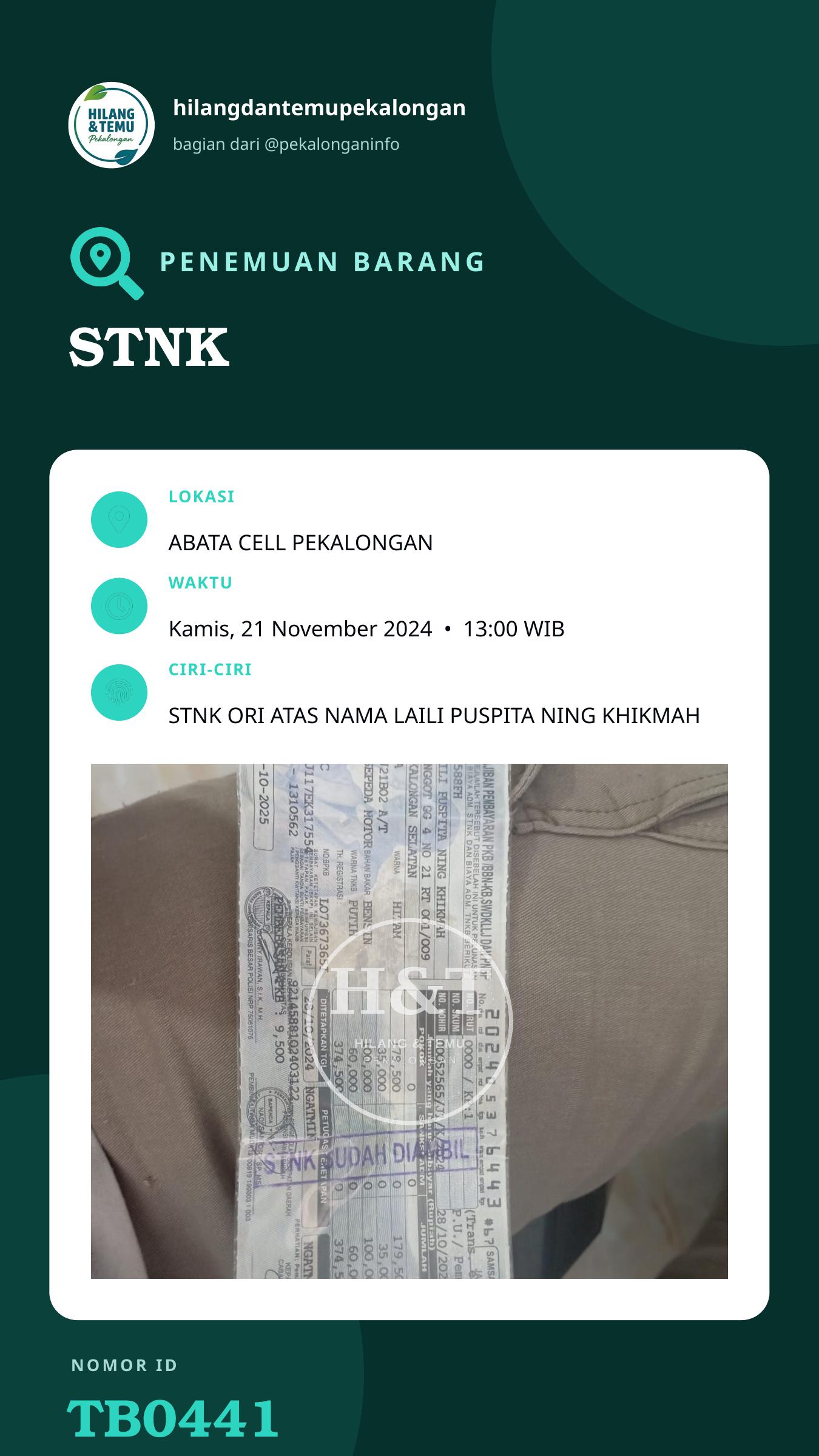 Story 9:16 laporan STNK