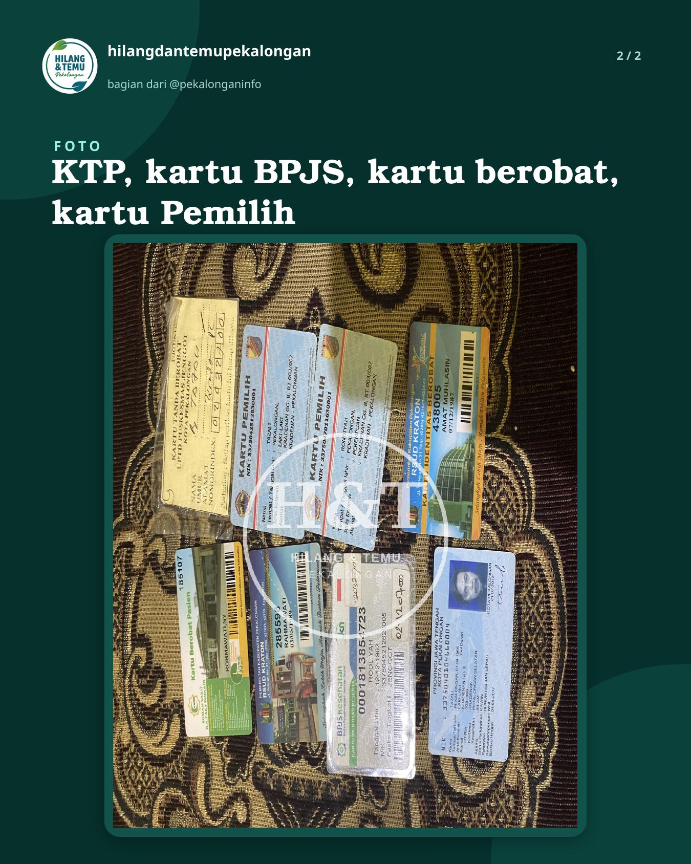 Slide 2 laporan KTP, kartu BPJS, kartu berobat, kartu Pemilih