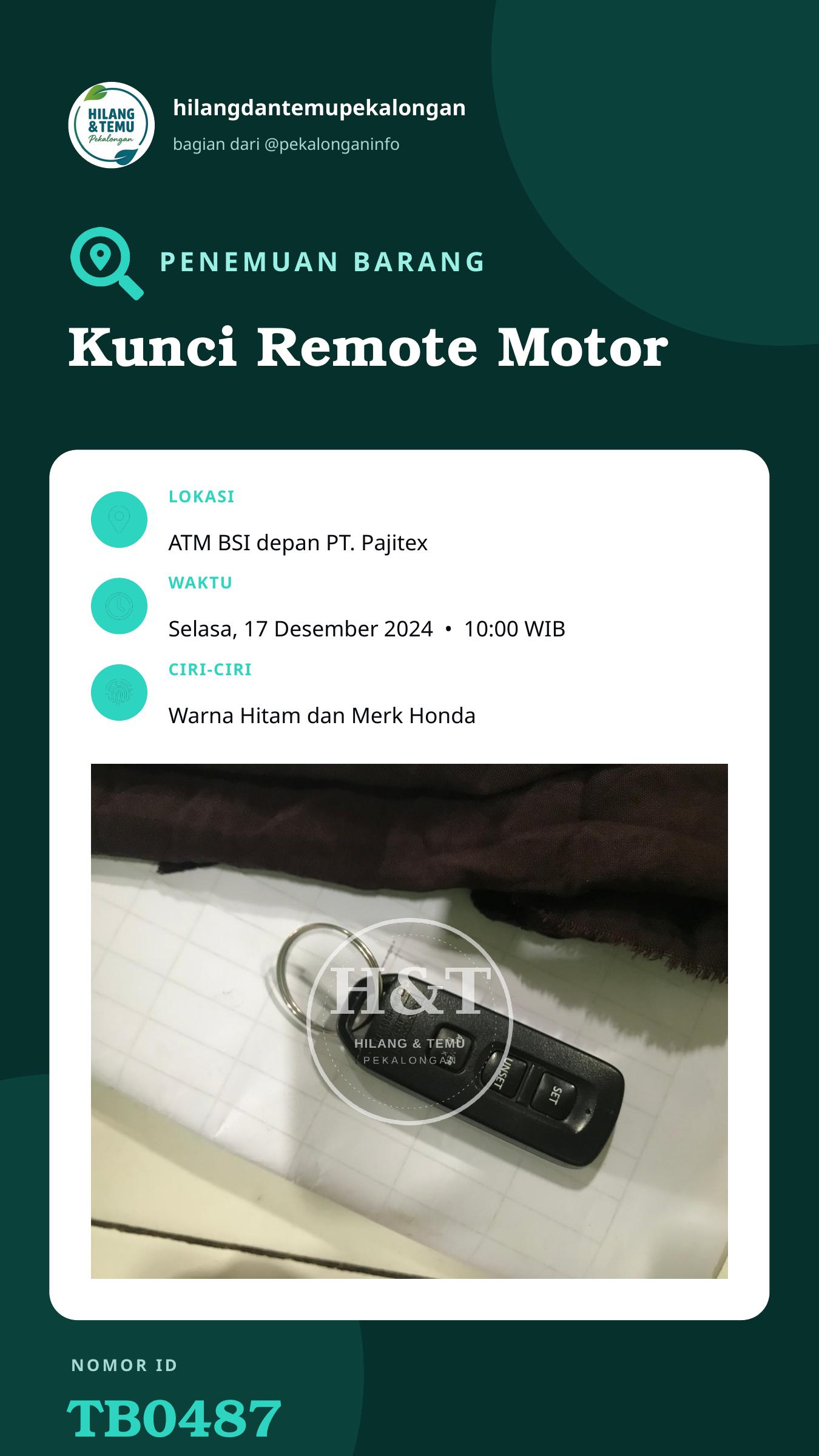 Story 9:16 laporan Kunci Remote Motor