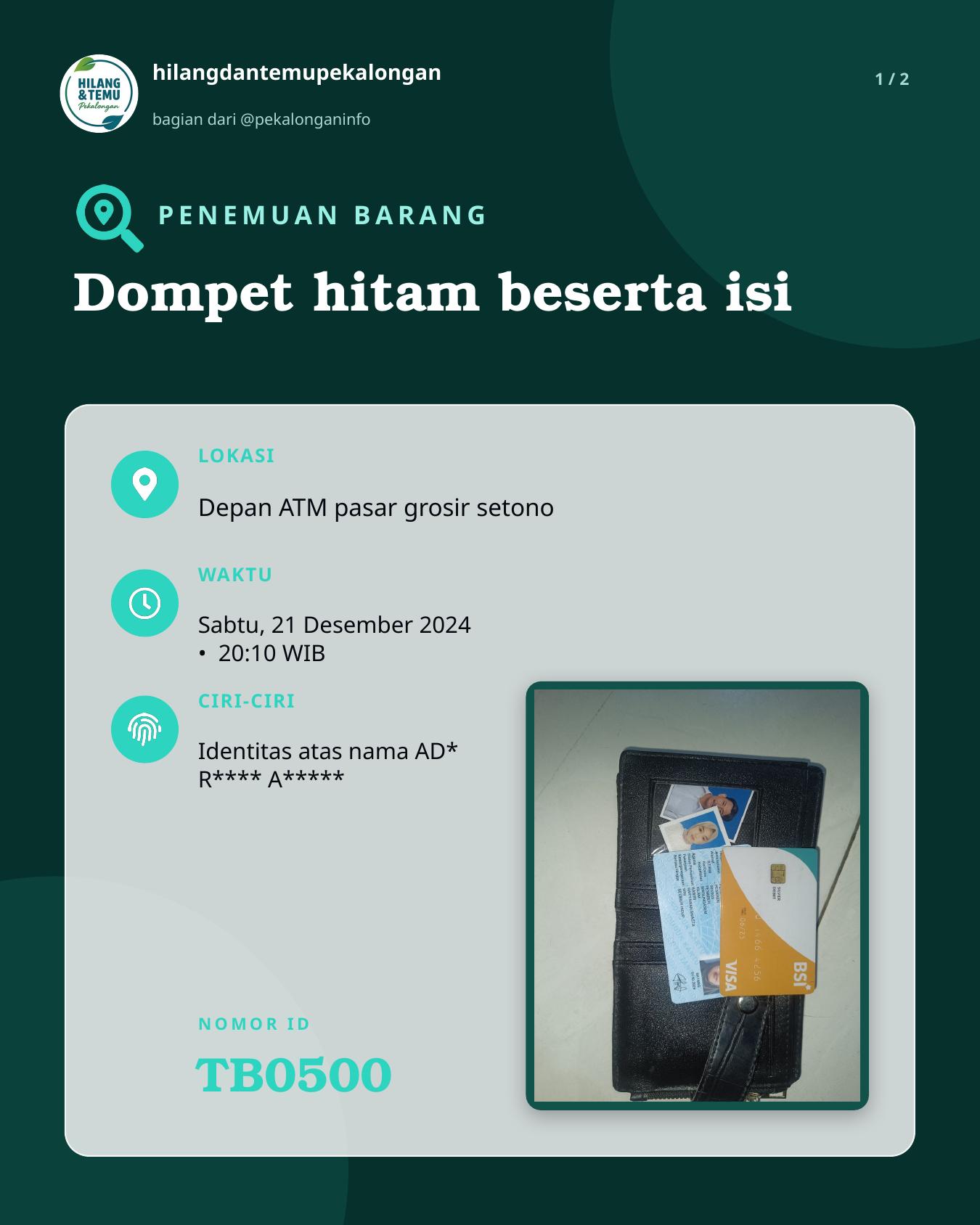 Slide 1 laporan Dompet hitam beserta isi