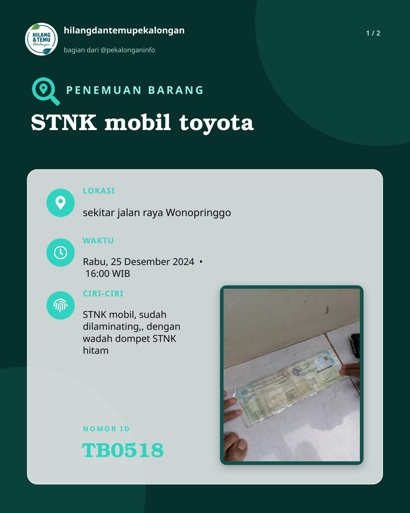 Slide 1 laporan STNK mobil toyota