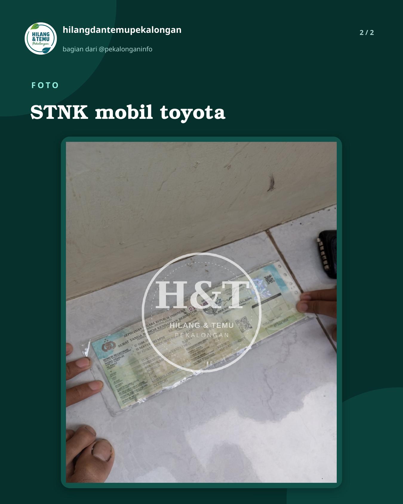 Slide 2 laporan STNK mobil toyota