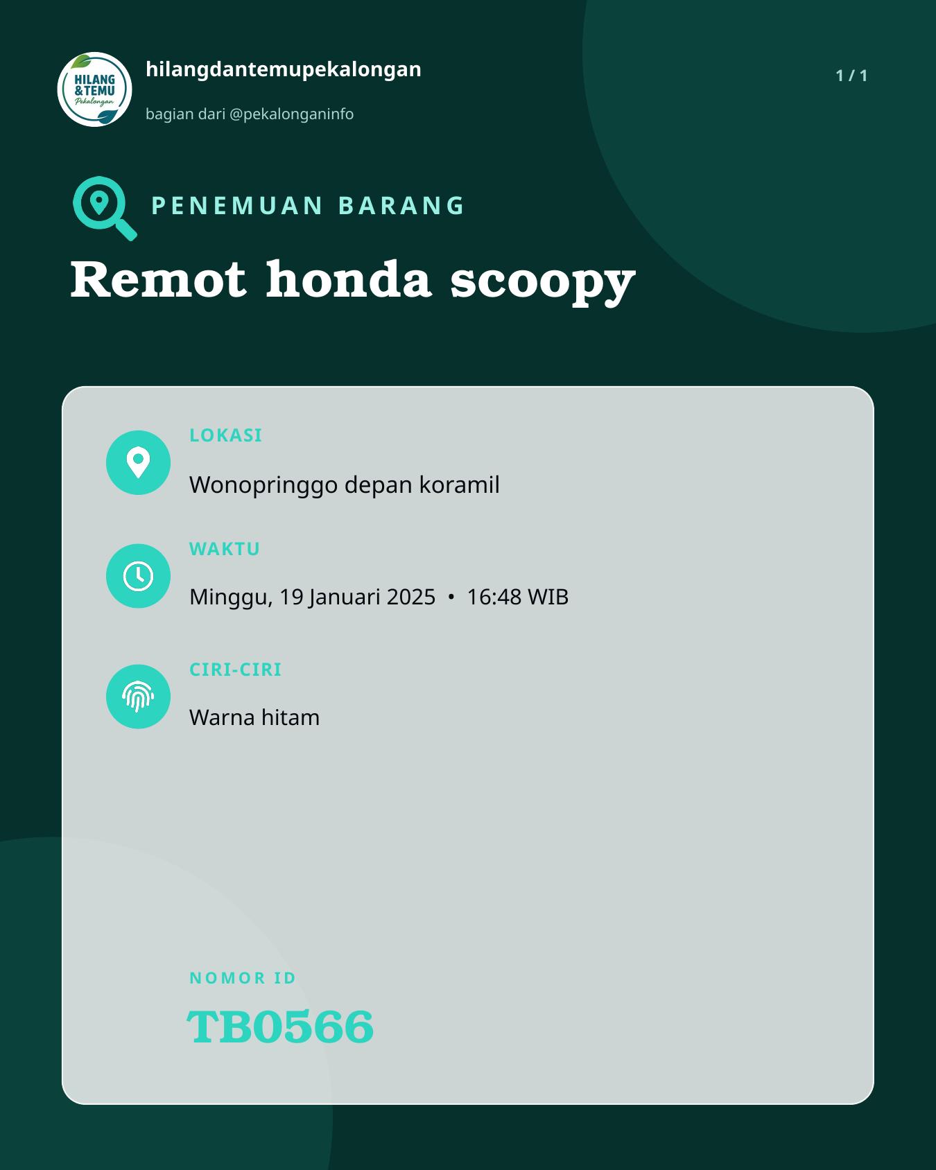 Slide laporan Remot honda scoopy (TB0566)