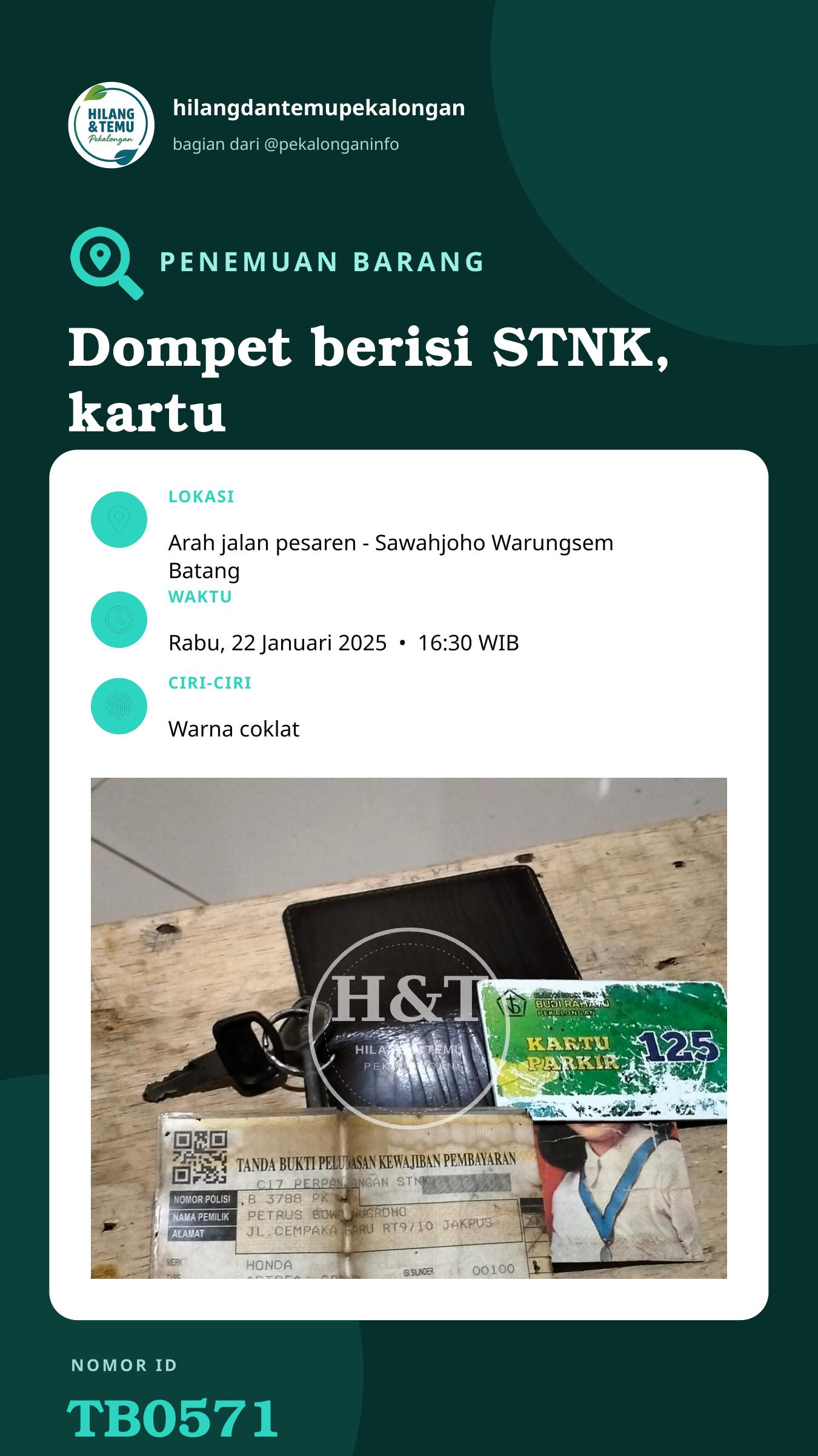 Story 9:16 laporan Dompet berisi STNK, kartu parkir, foto, kunci