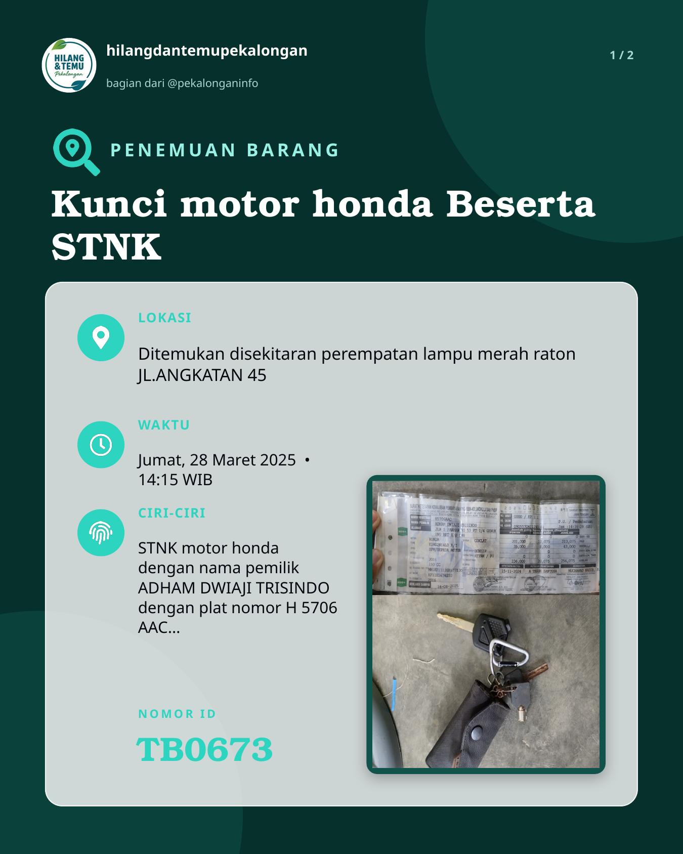 Slide 1 laporan Kunci motor honda Beserta STNK