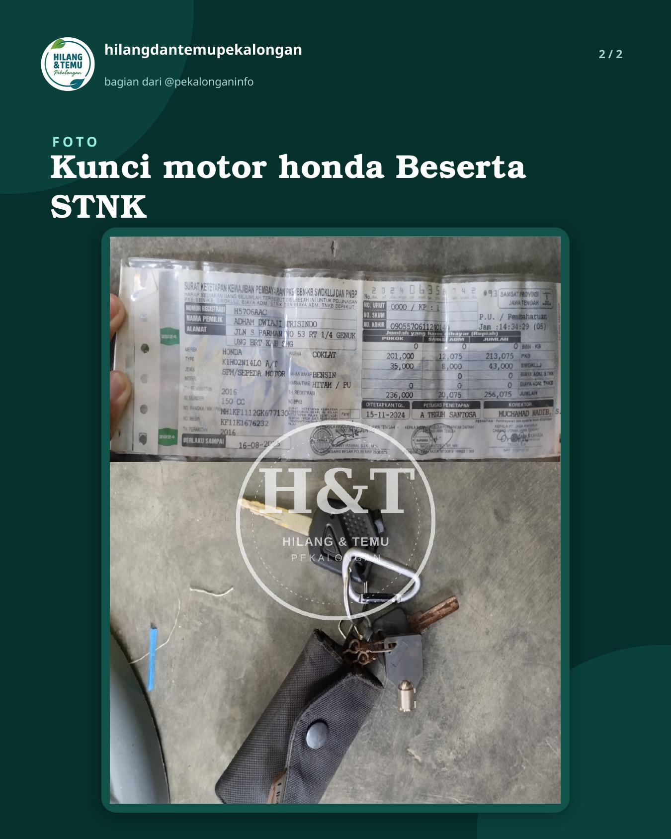 Slide 2 laporan Kunci motor honda Beserta STNK