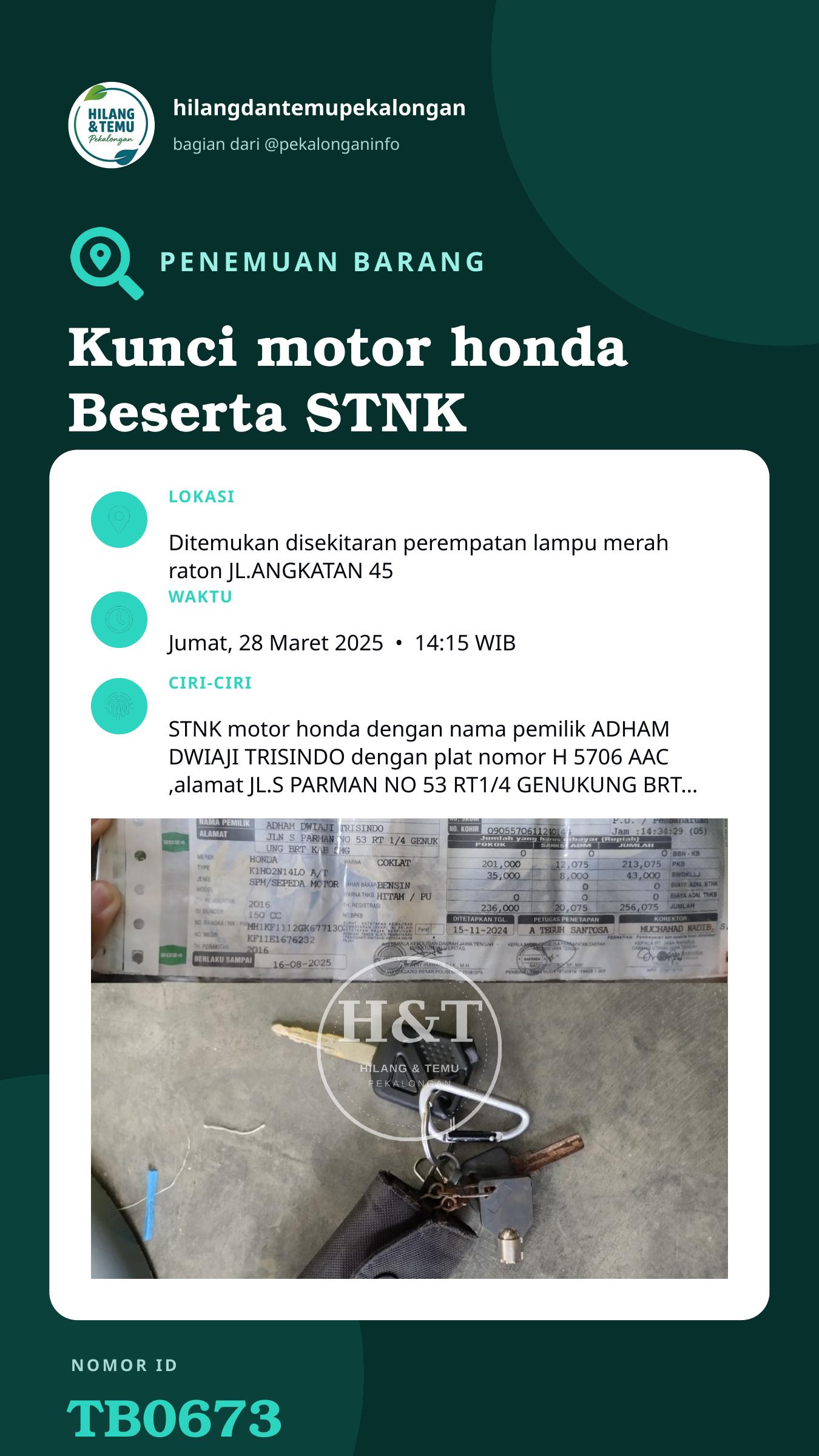 Story 9:16 laporan Kunci motor honda Beserta STNK