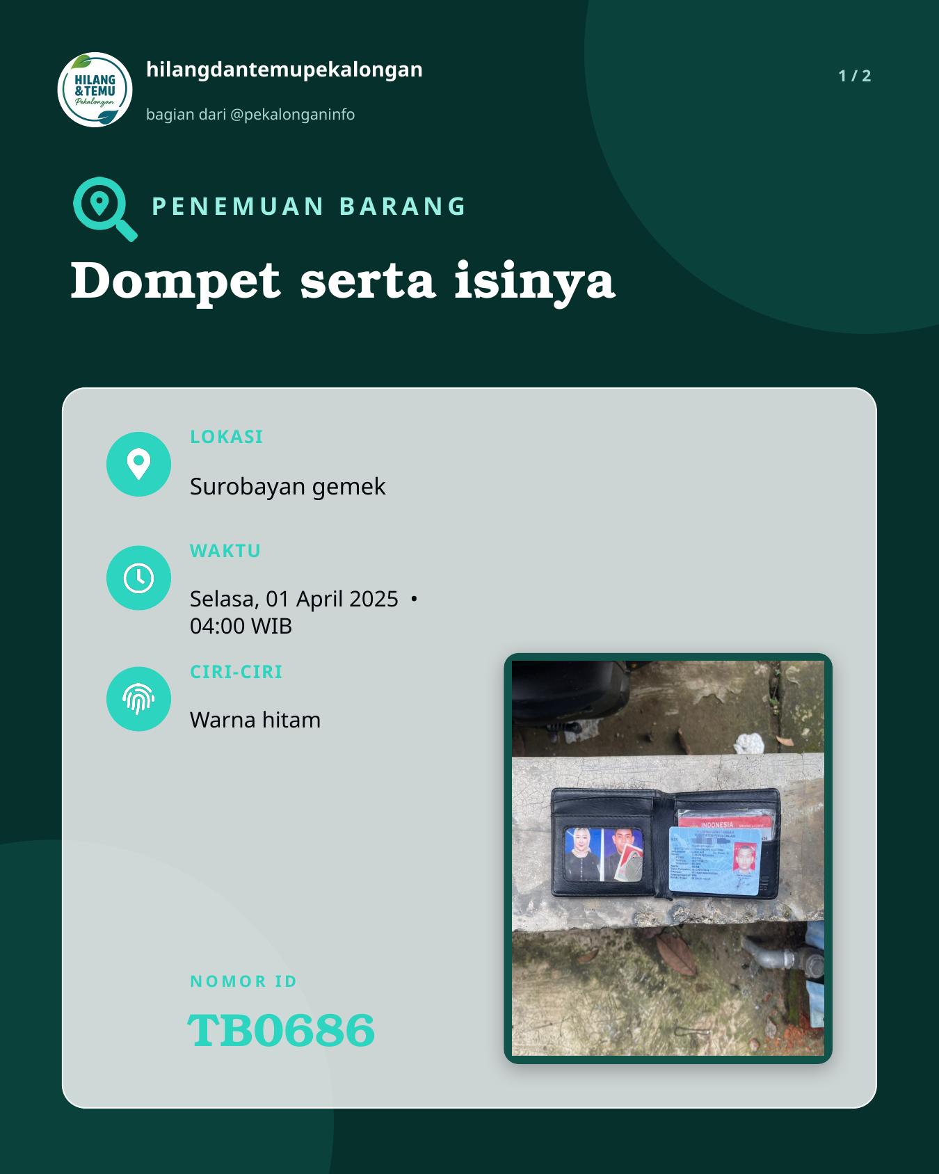 Slide 1 laporan Dompet serta isinya