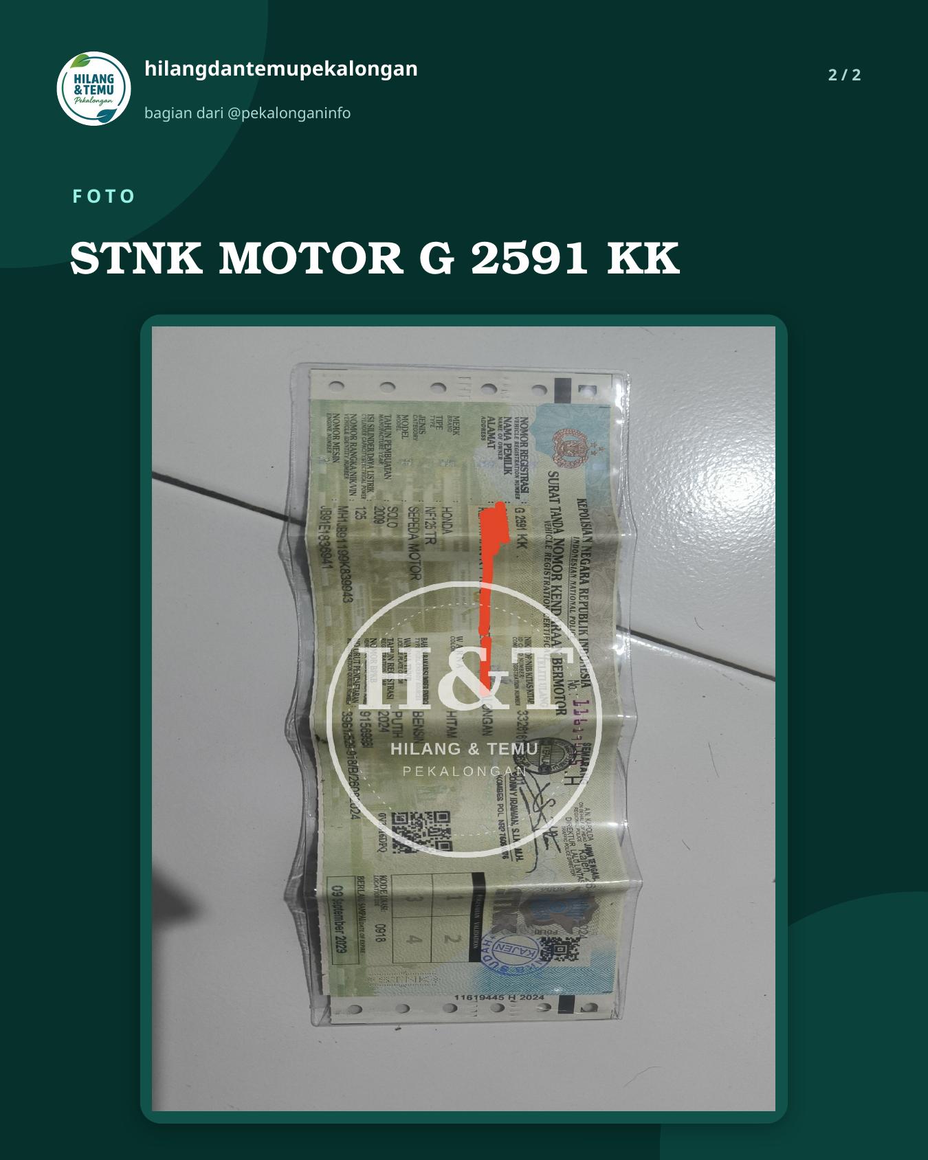 Slide 2 laporan STNK MOTOR G 2591 KK