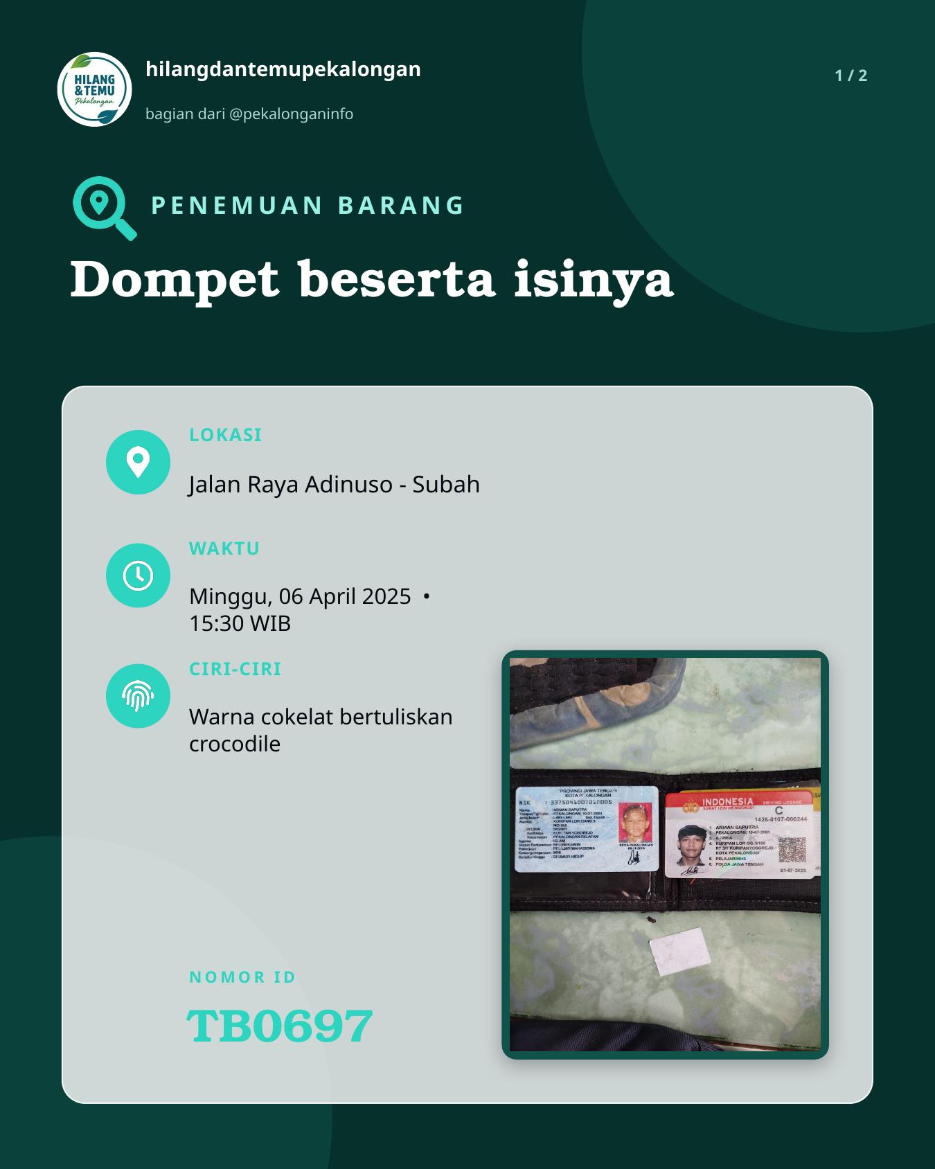 Slide 1 laporan Dompet beserta isinya