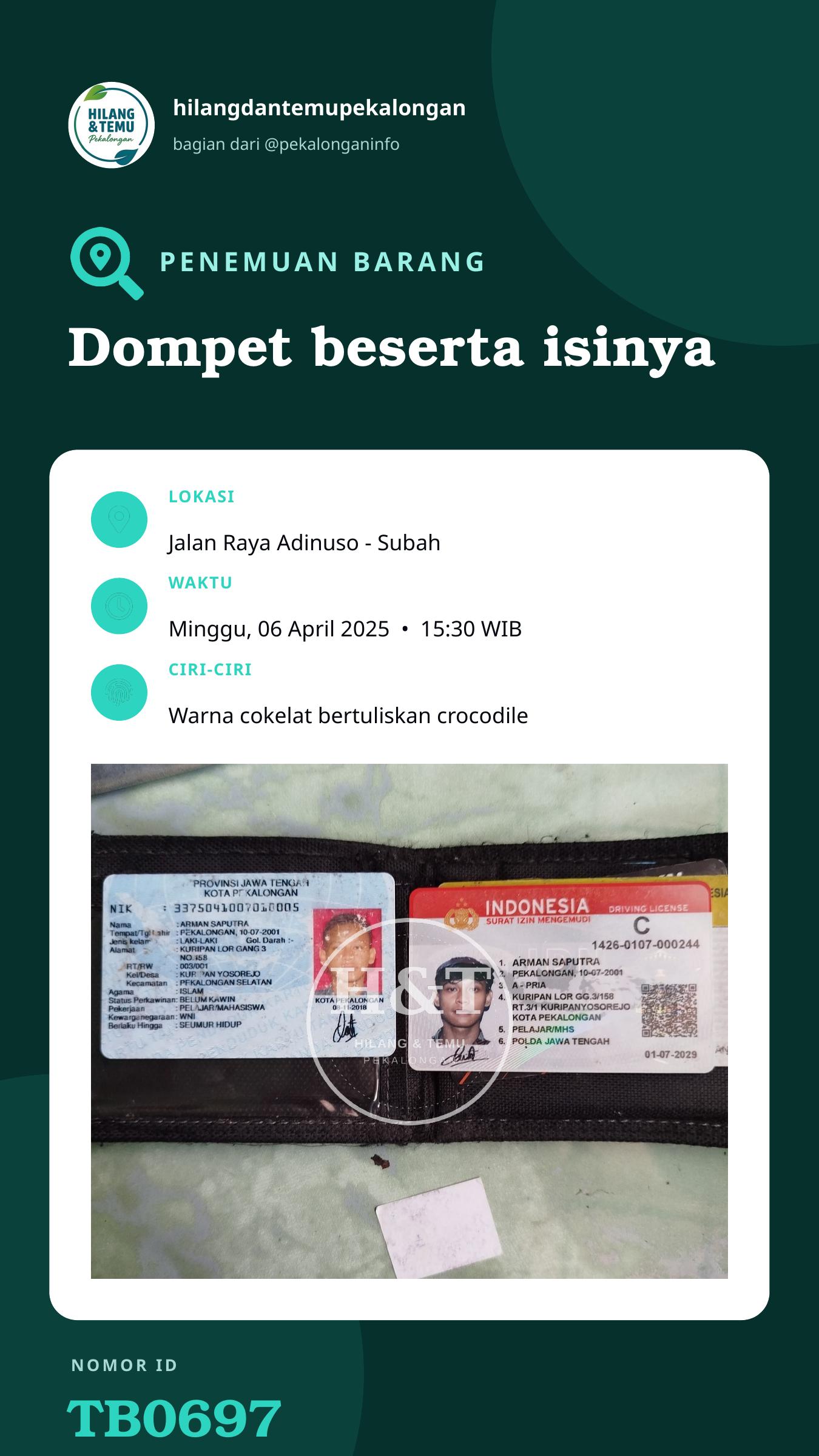 Story 9:16 laporan Dompet beserta isinya