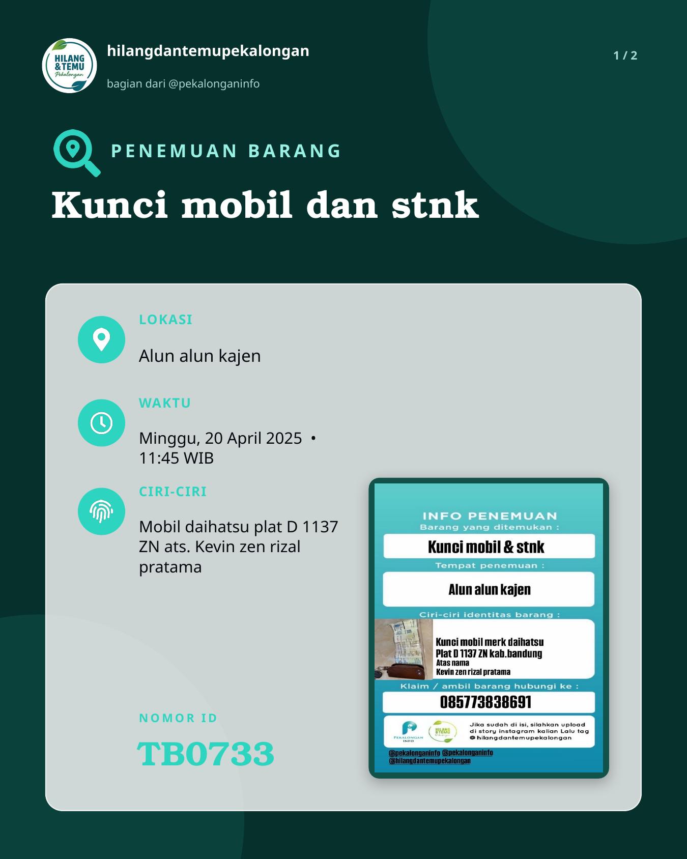 Slide 1 laporan Kunci mobil dan stnk