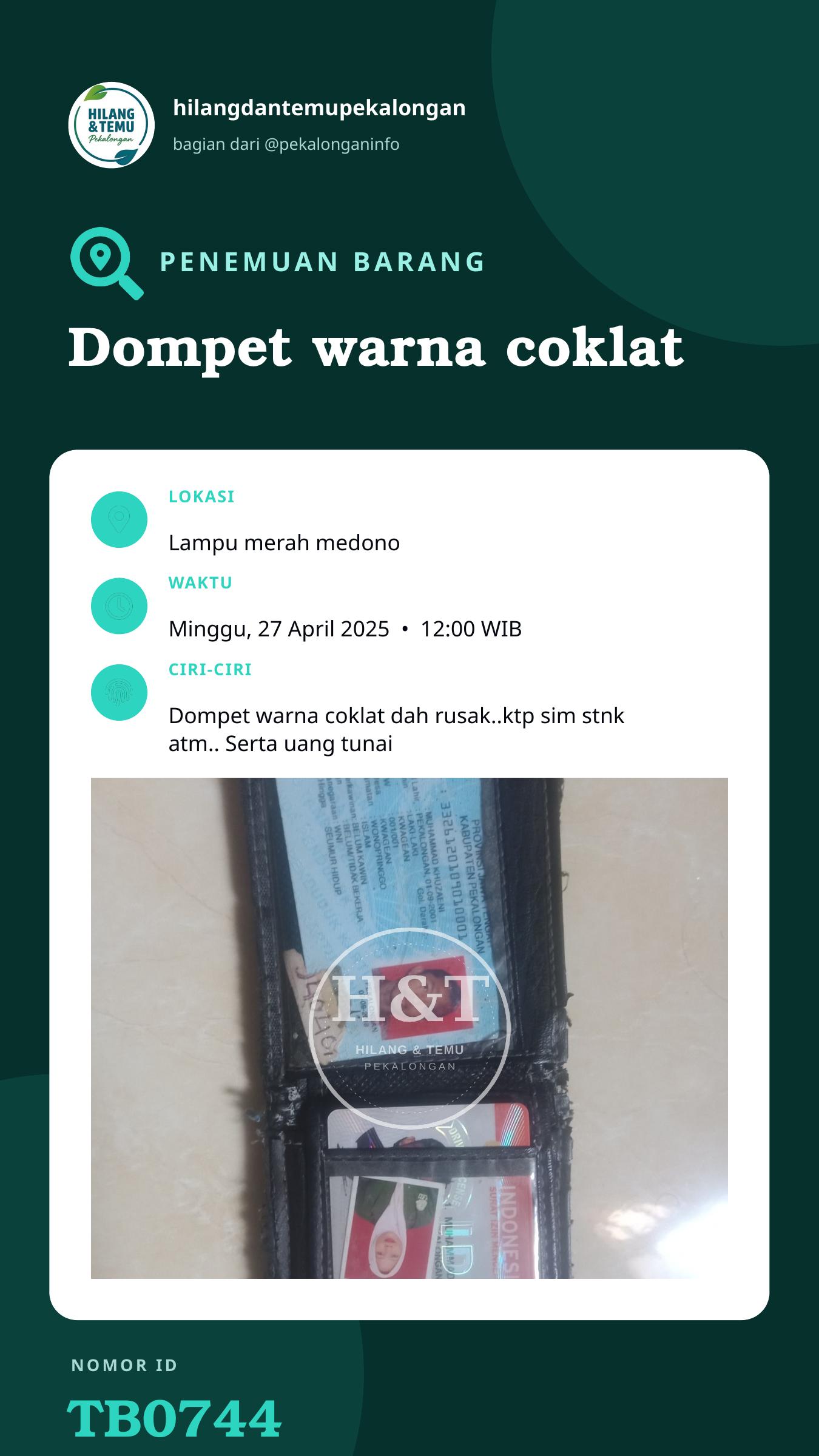 Story 9:16 laporan Dompet warna coklat