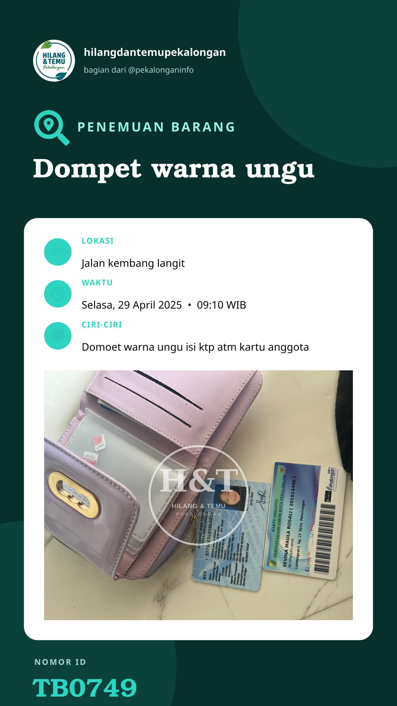 Story 9:16 laporan Dompet warna ungu