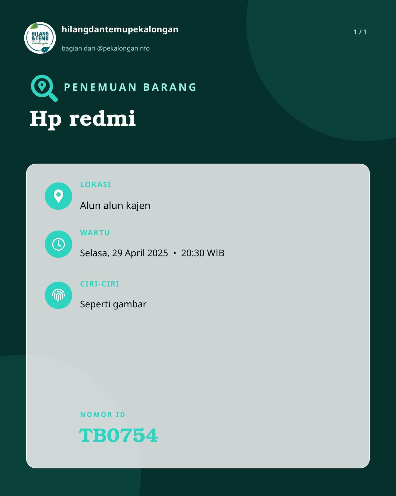 Slide laporan Hp redmi (TB0754)