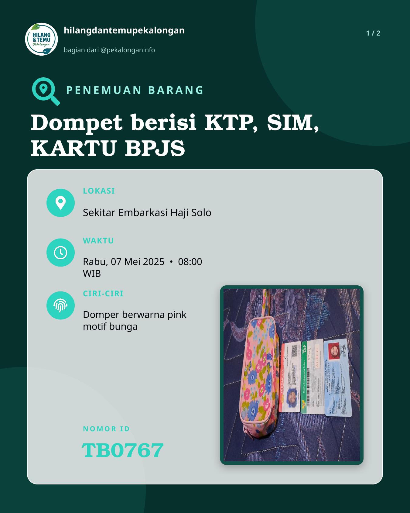 Slide 1 laporan Dompet berisi KTP, SIM, KARTU BPJS