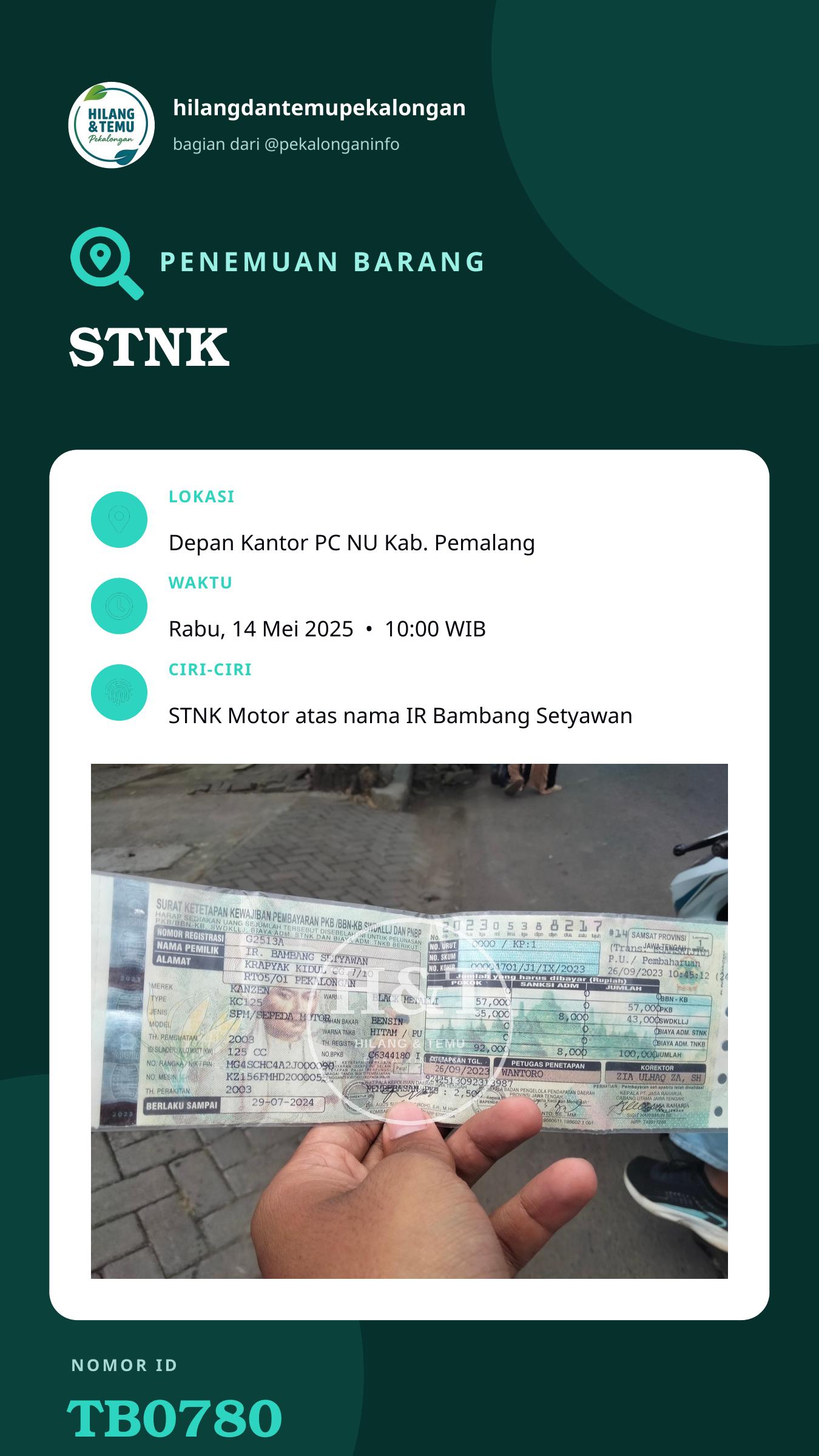 Story 9:16 laporan STNK