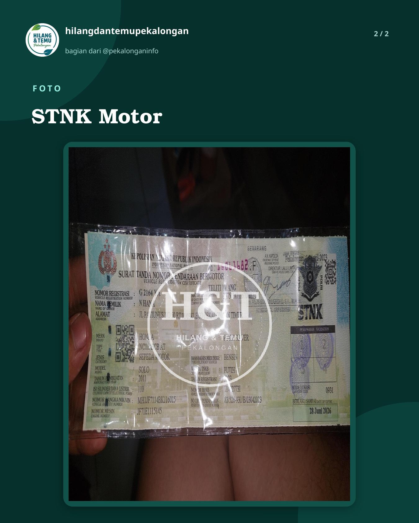 Slide 2 laporan STNK Motor