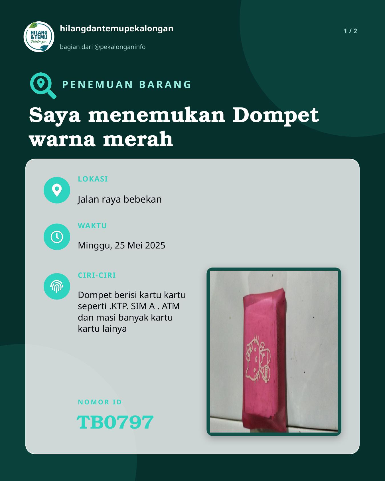 Slide 1 laporan Saya menemukan Dompet warna merah