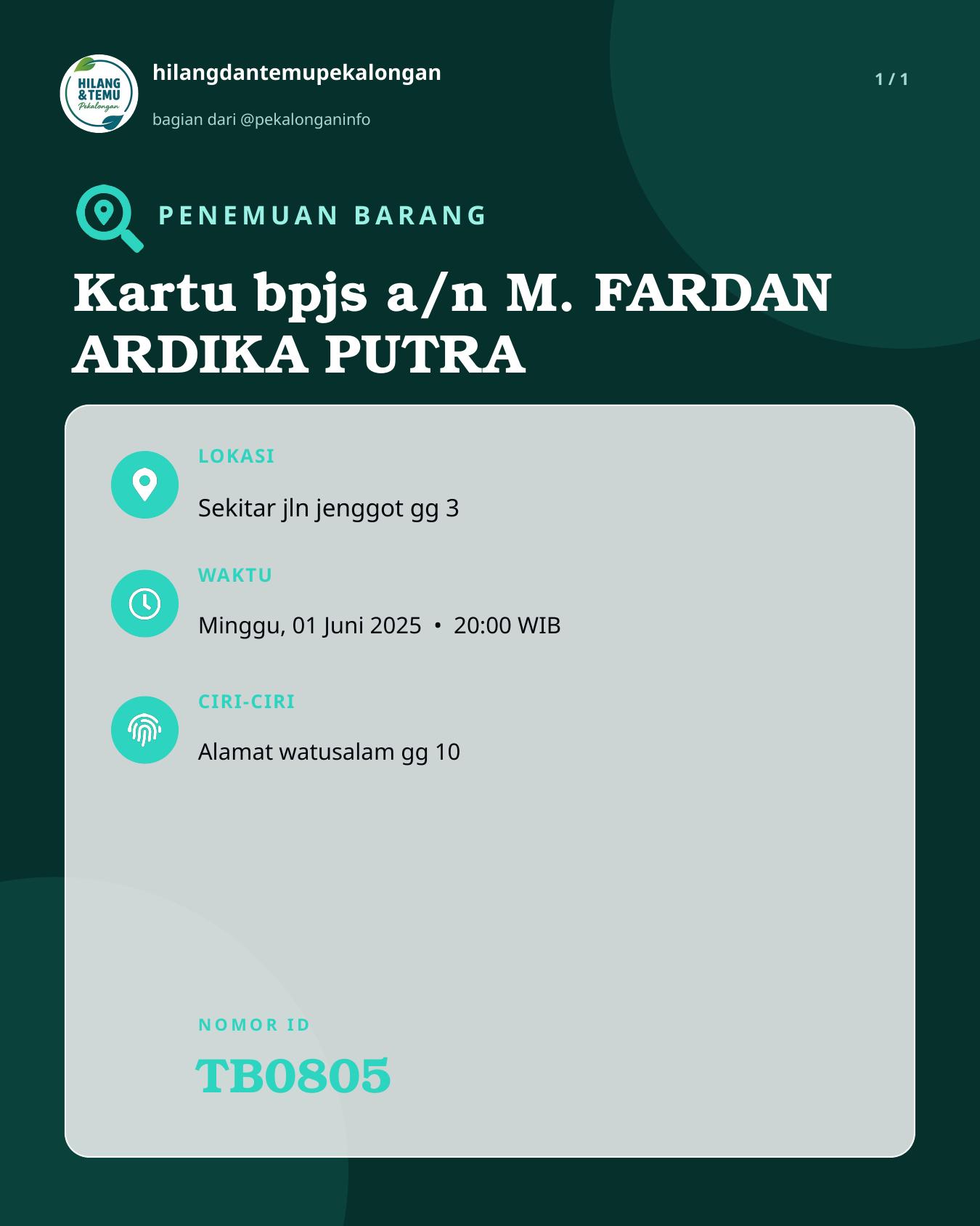Slide laporan Kartu bpjs a/n M. FARDAN ARDIKA PUTRA (TB0805)