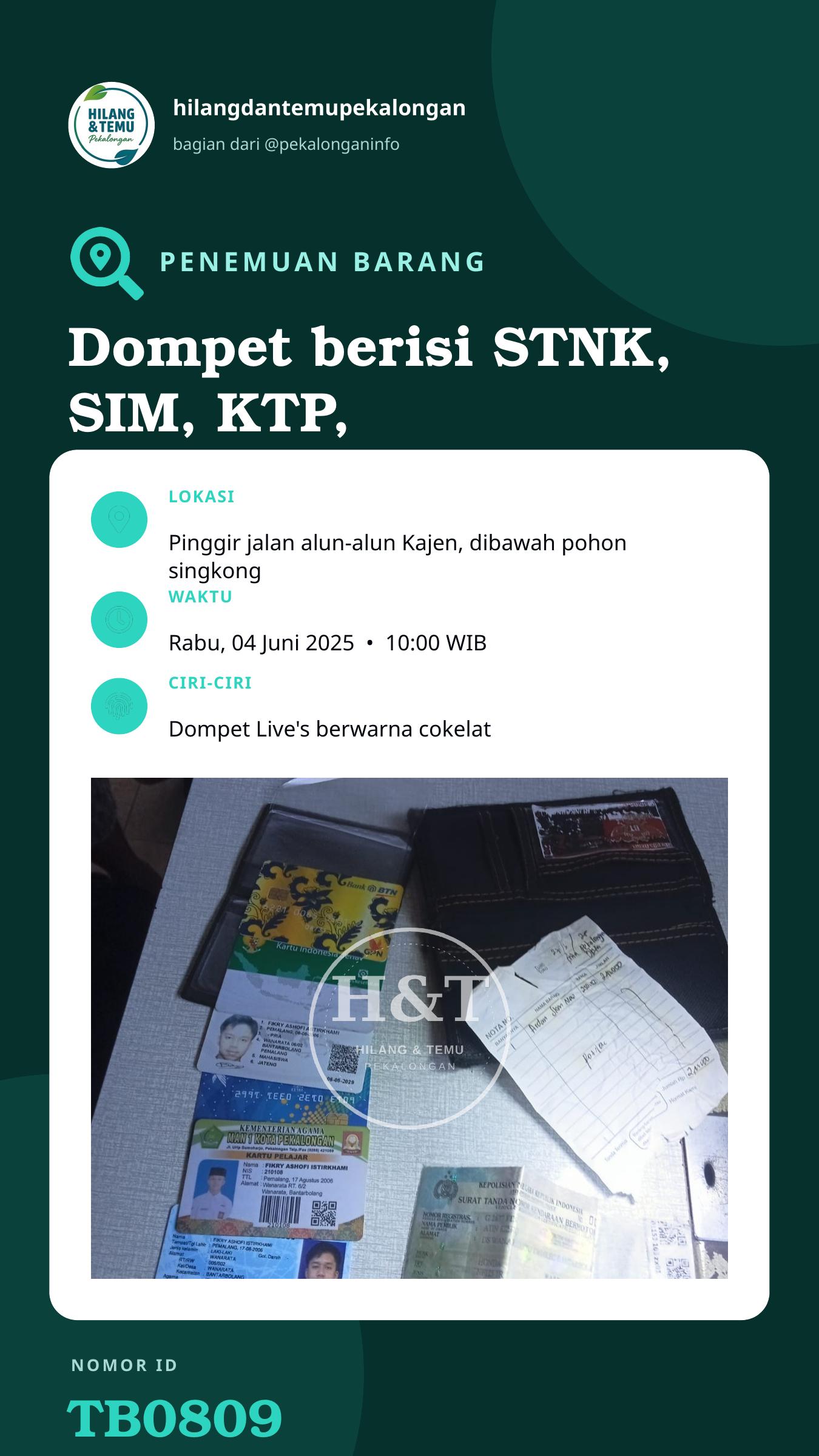 Story 9:16 laporan Dompet berisi STNK, SIM, KTP, Kartu Pelajar, dan uang senilai 500 perak