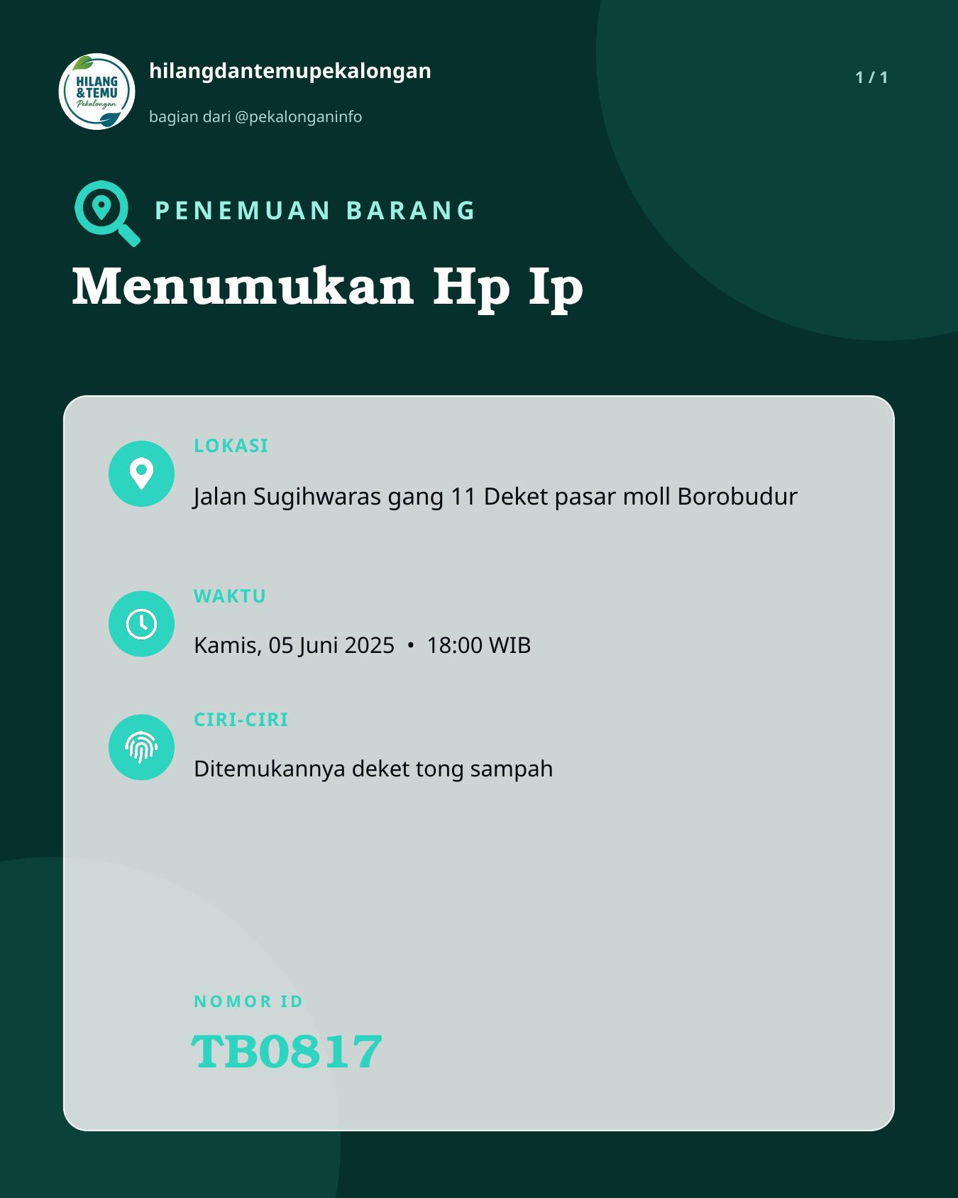 Slide laporan Menumukan Hp Ip (TB0817)