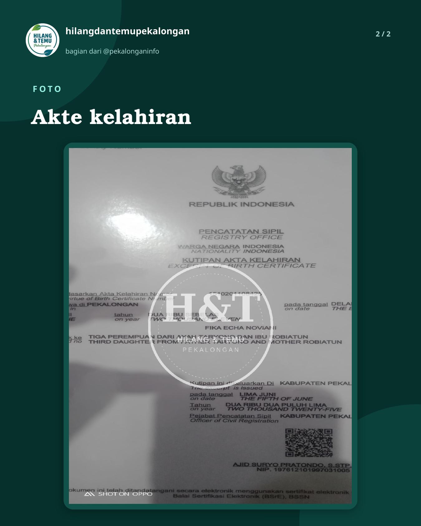 Slide 2 laporan Akte kelahiran