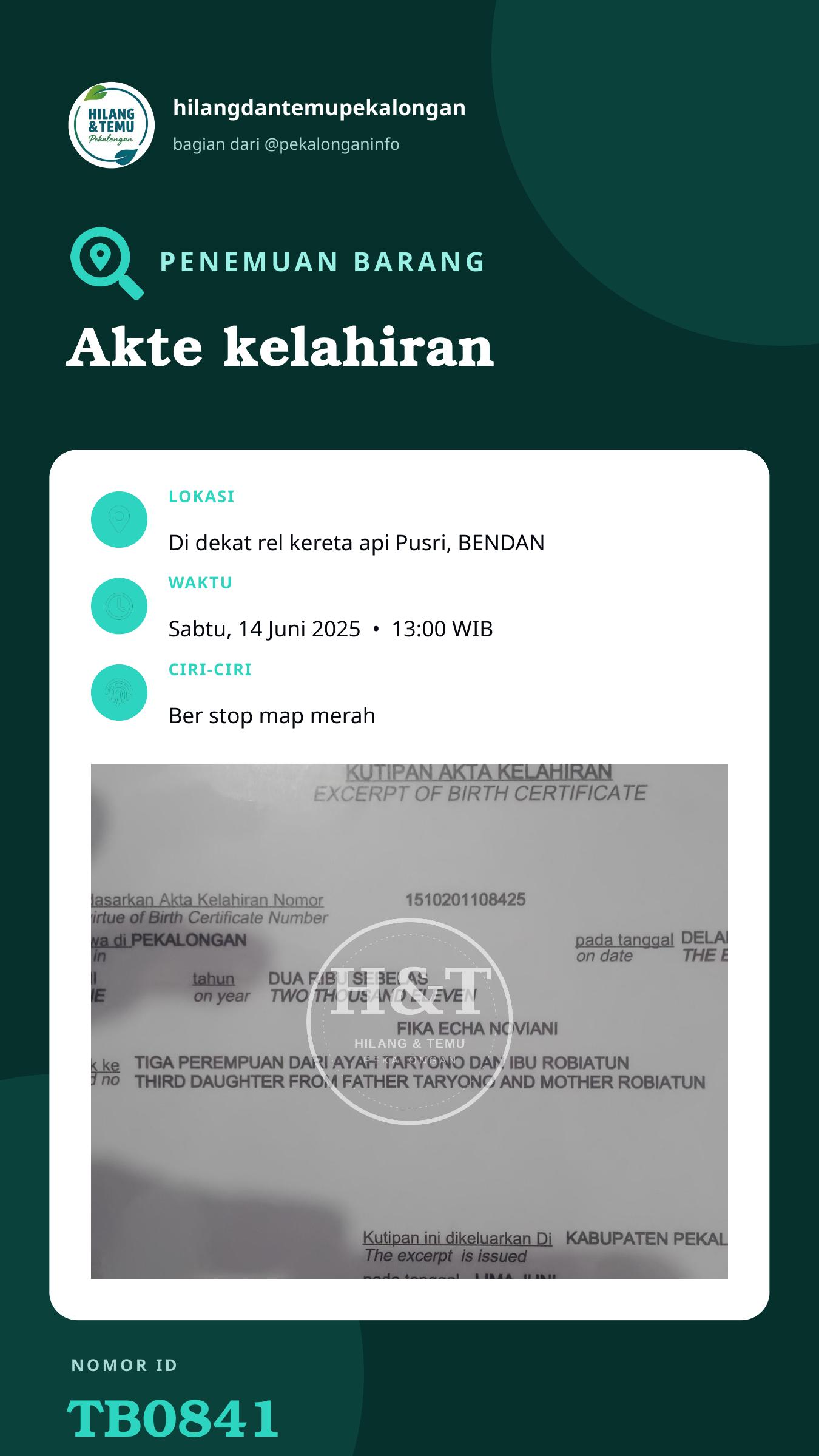 Story 9:16 laporan Akte kelahiran