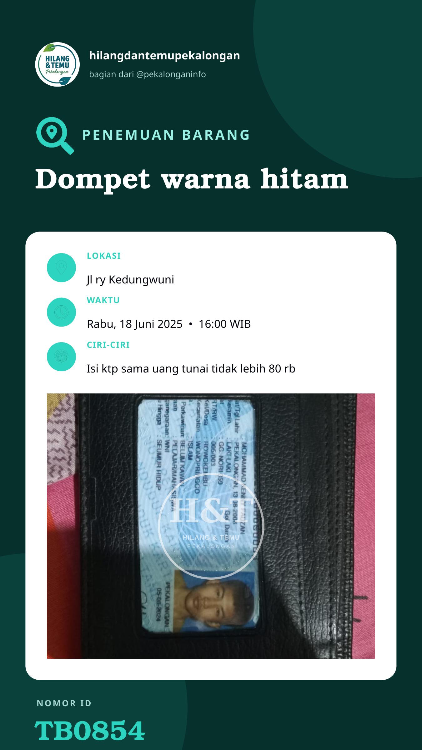 Story 9:16 laporan Dompet warna hitam