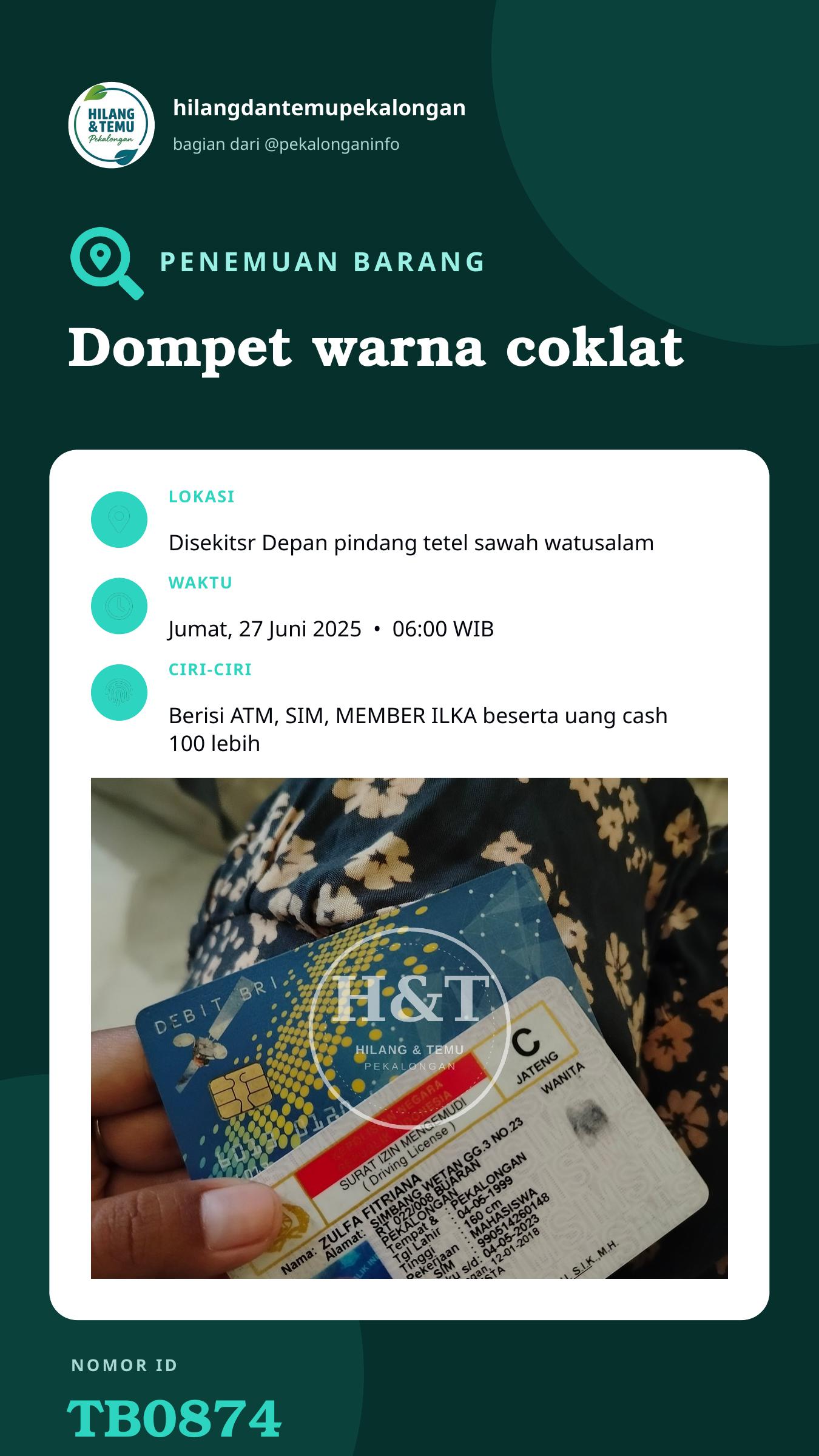 Story 9:16 laporan Dompet warna coklat