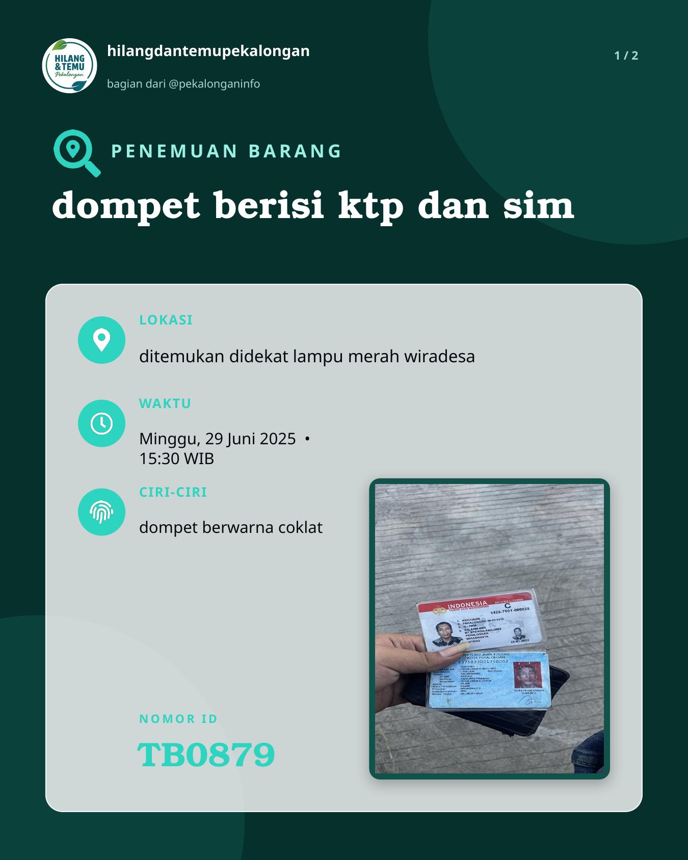 Slide 1 laporan dompet berisi ktp dan sim