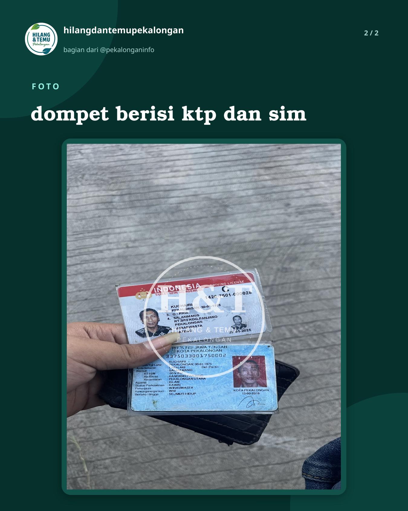 Slide 2 laporan dompet berisi ktp dan sim