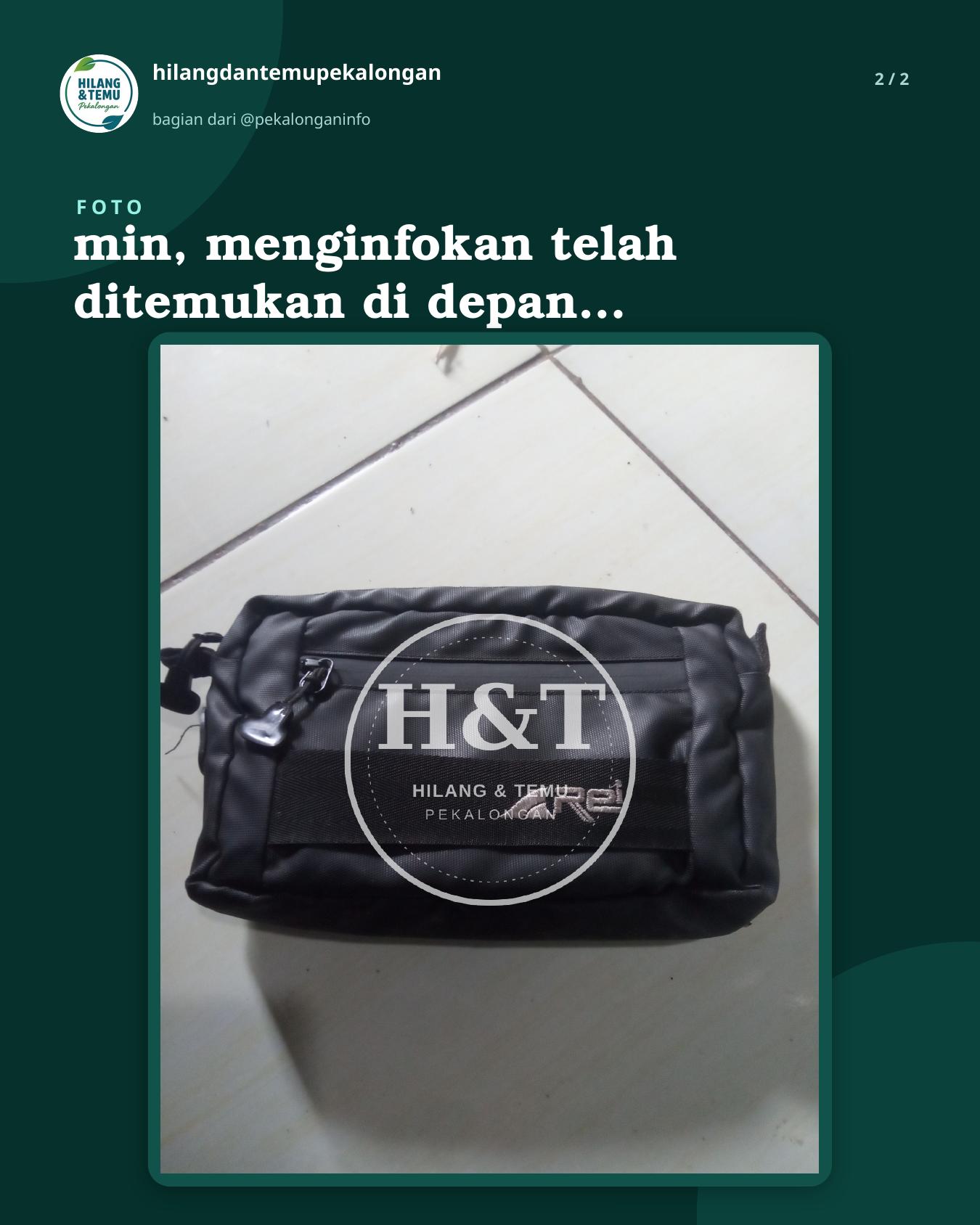 Slide 2 laporan min, menginfokan telah ditemukan di depan mdompet berisi uang, KTP, STNK, SIM A, SIM C, nota pembelian sparepart mobil dan kabel data