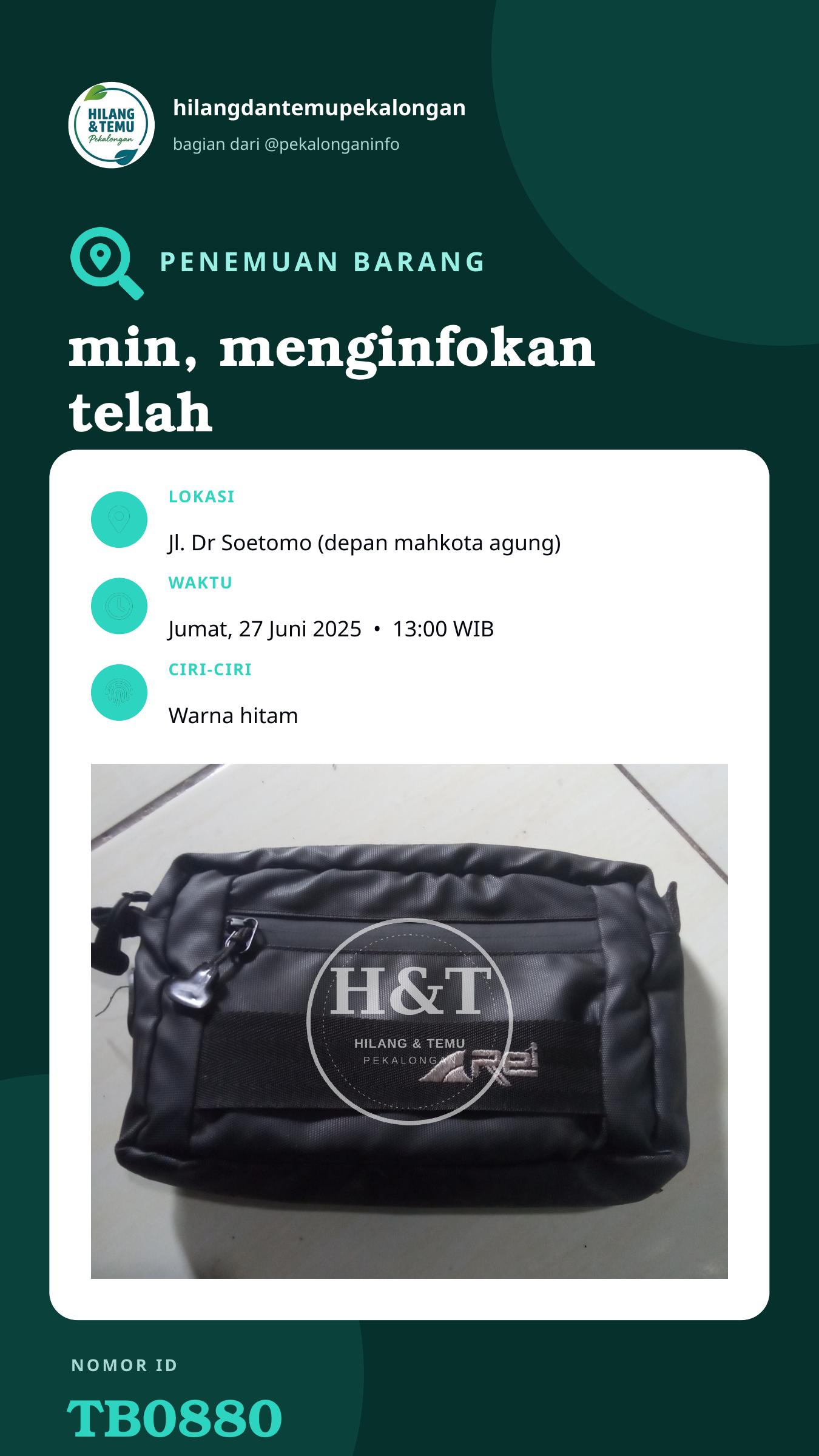 Story 9:16 laporan min, menginfokan telah ditemukan di depan mdompet berisi uang, KTP, STNK, SIM A, SIM C, nota pembelian sparepart mobil dan kabel data