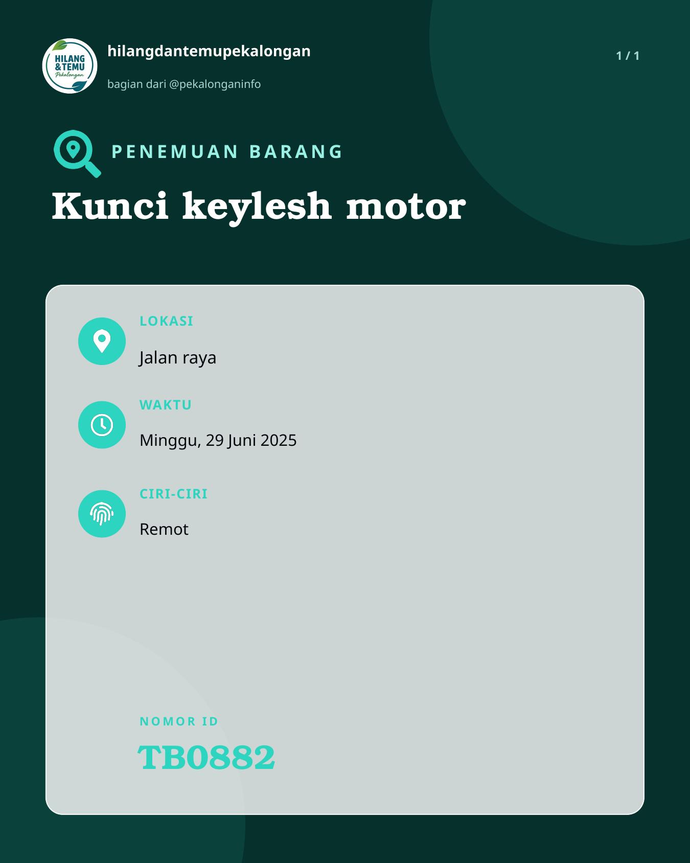 Slide laporan Kunci keylesh motor (TB0882)