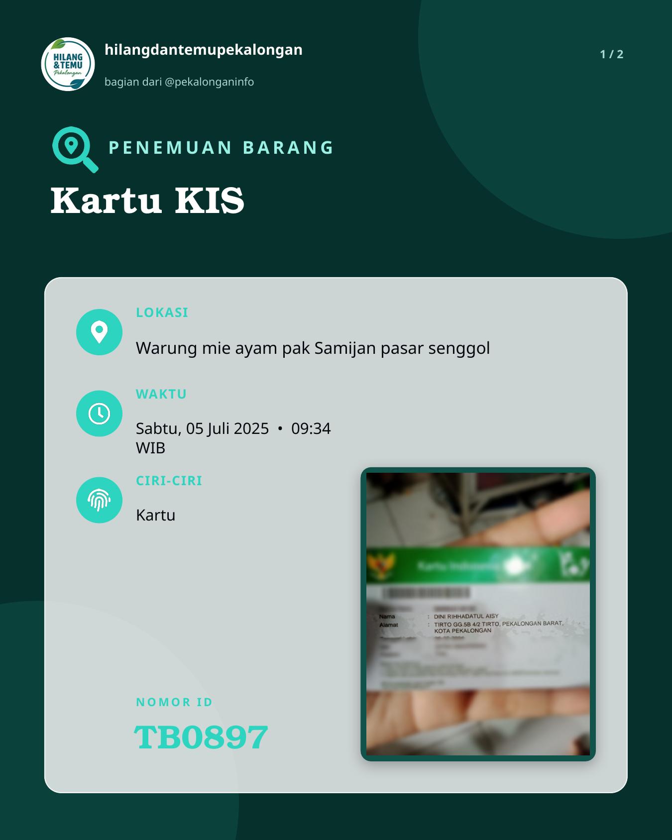 Slide 1 laporan Kartu KIS