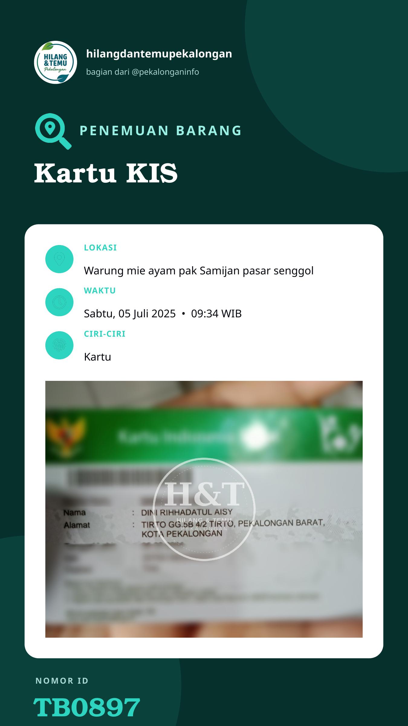 Story 9:16 laporan Kartu KIS