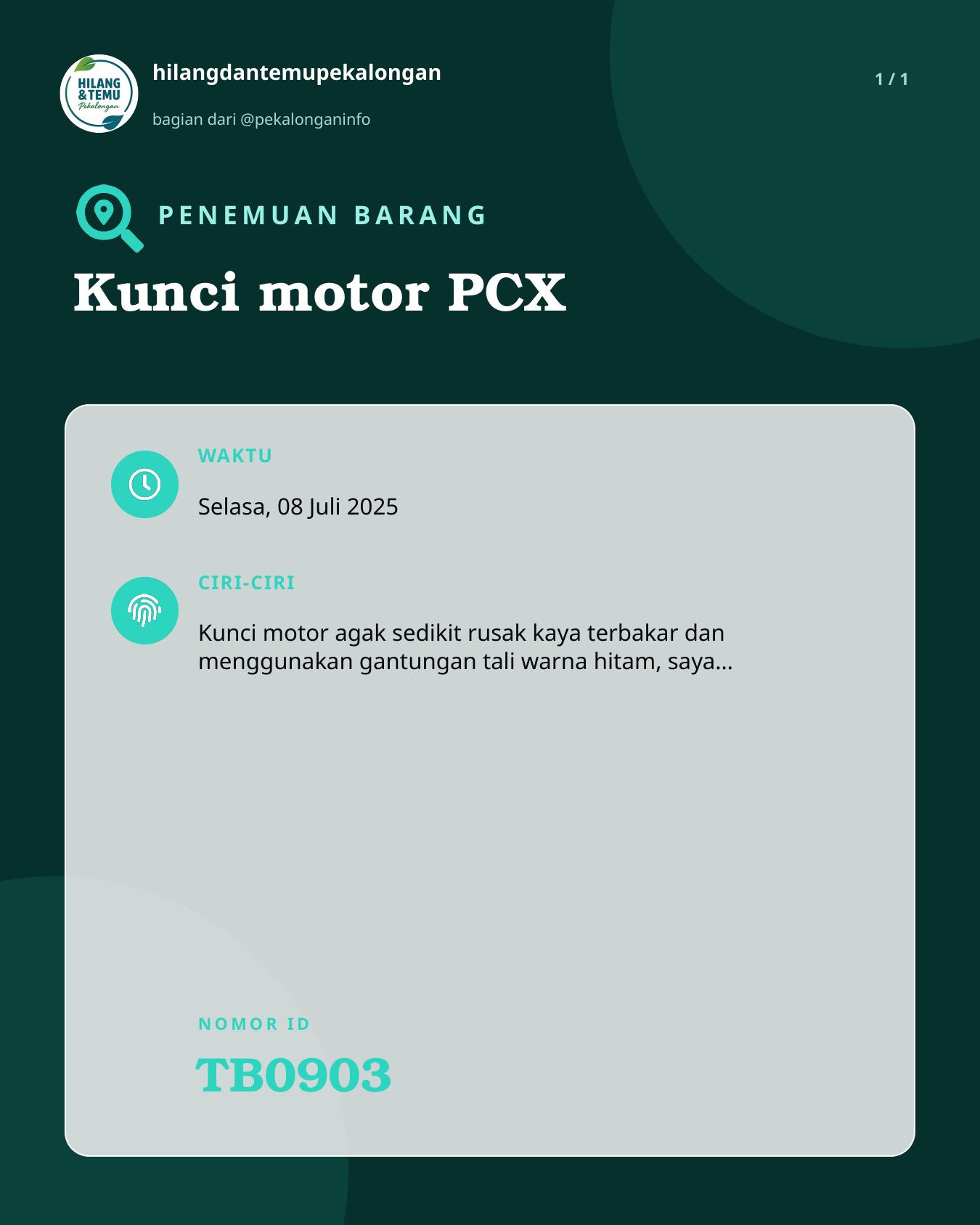 Slide laporan Kunci motor PCX (TB0903)