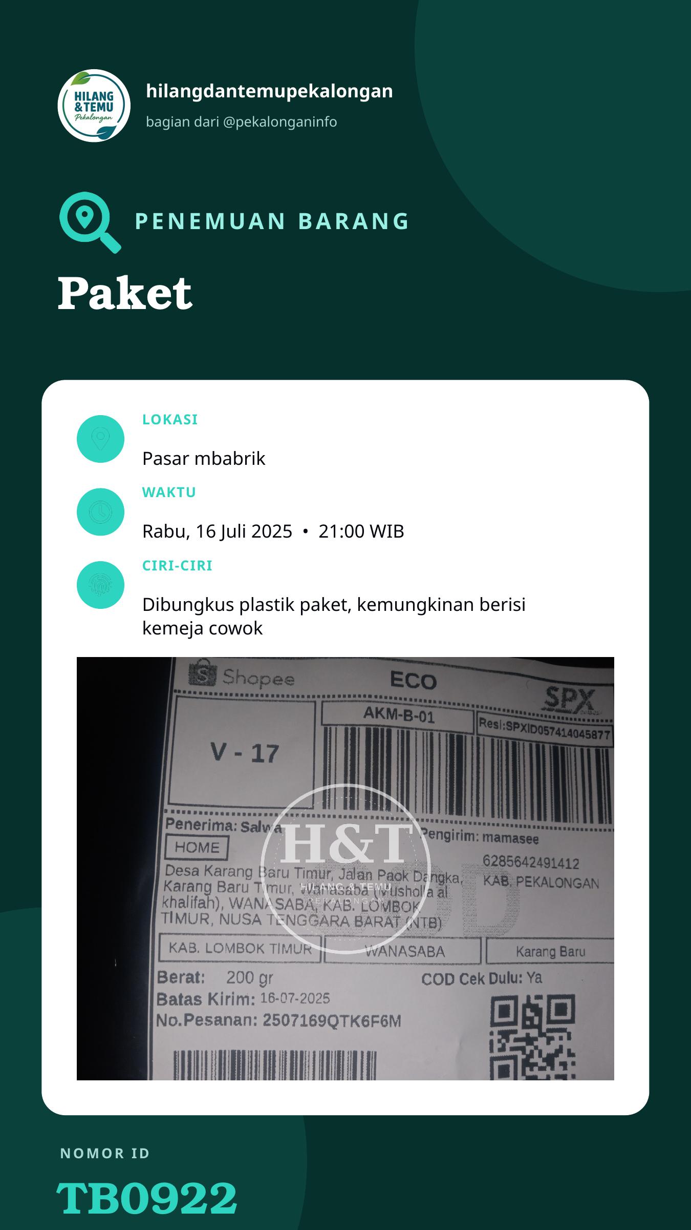 Story 9:16 laporan Paket