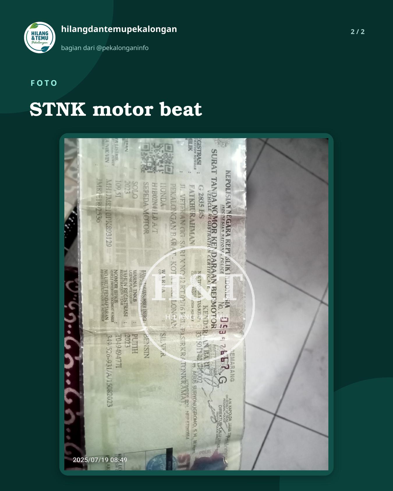 Slide 2 laporan STNK motor beat