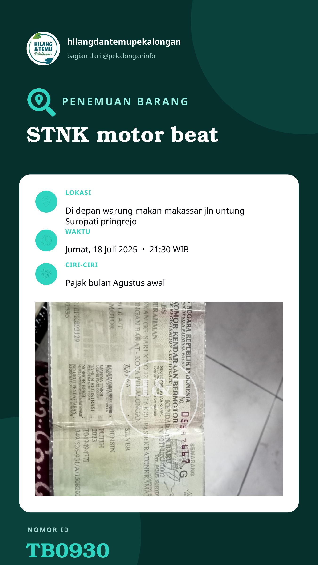 Story 9:16 laporan STNK motor beat