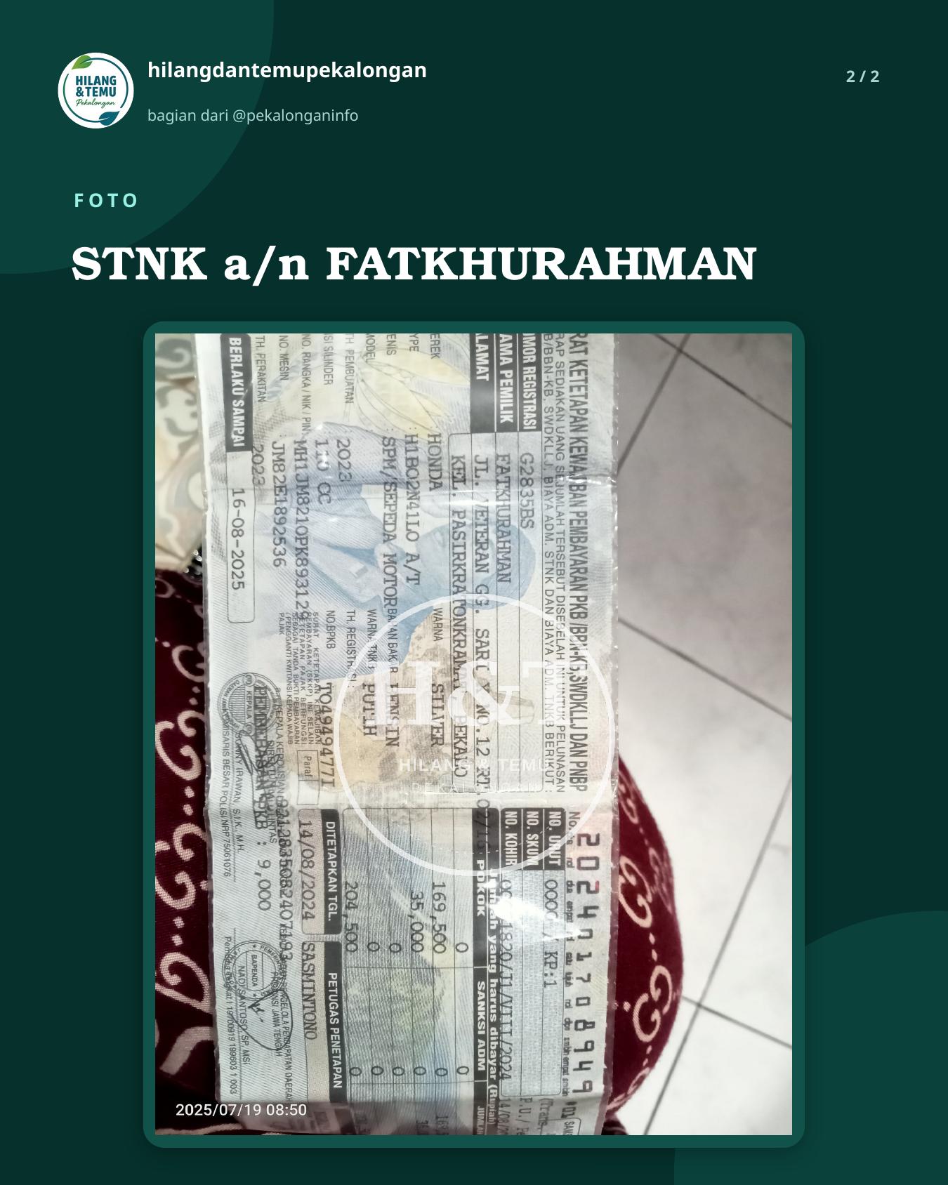 Slide 2 laporan STNK a/n FATKHURAHMAN