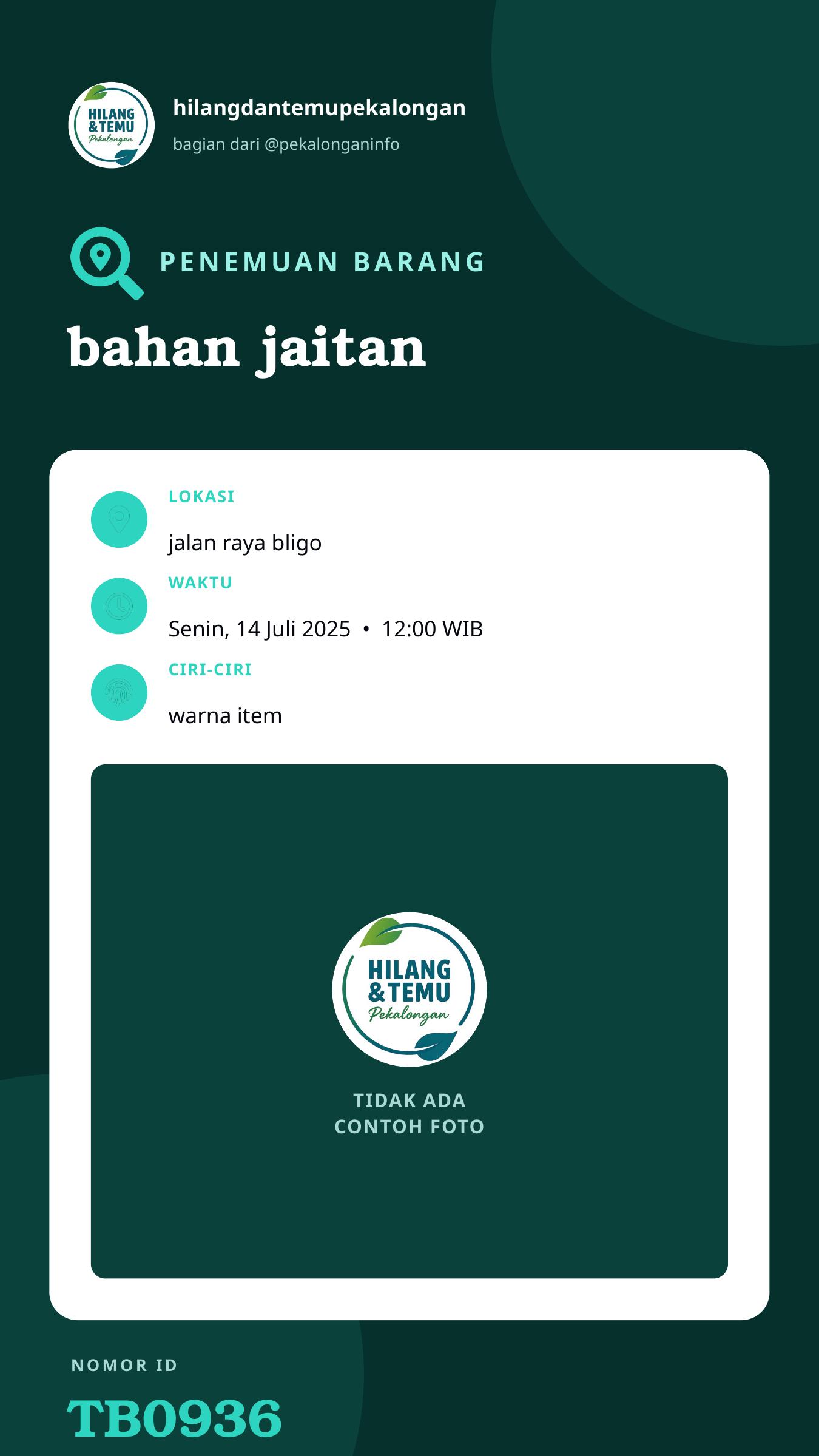 Story 9:16 laporan bahan jaitan
