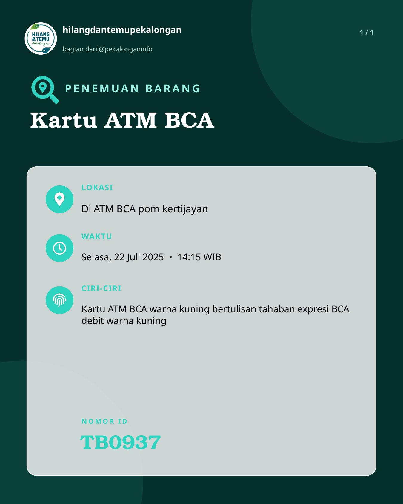 Slide laporan Kartu ATM BCA (TB0937)