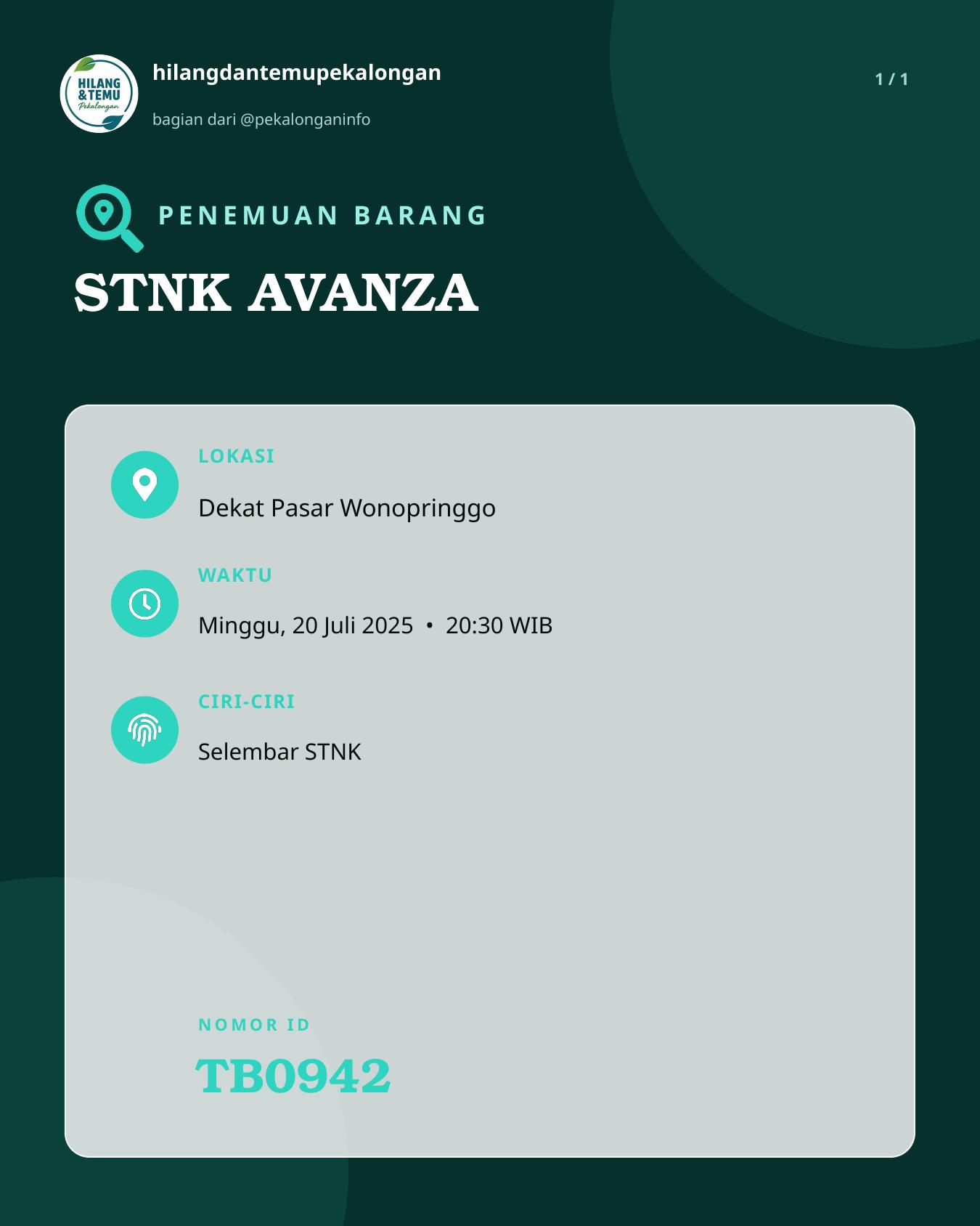 Slide laporan STNK AVANZA (TB0942)