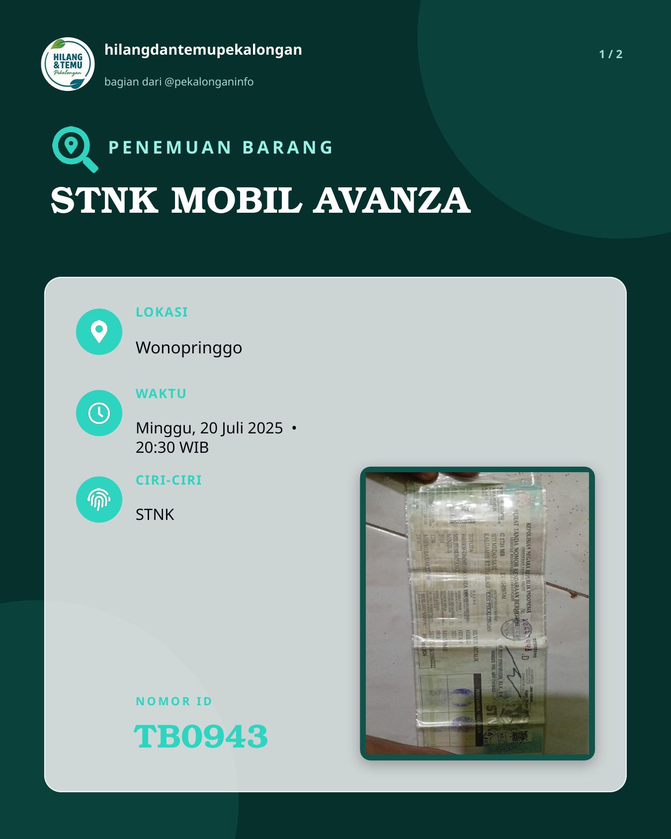 Slide 1 laporan STNK MOBIL AVANZA