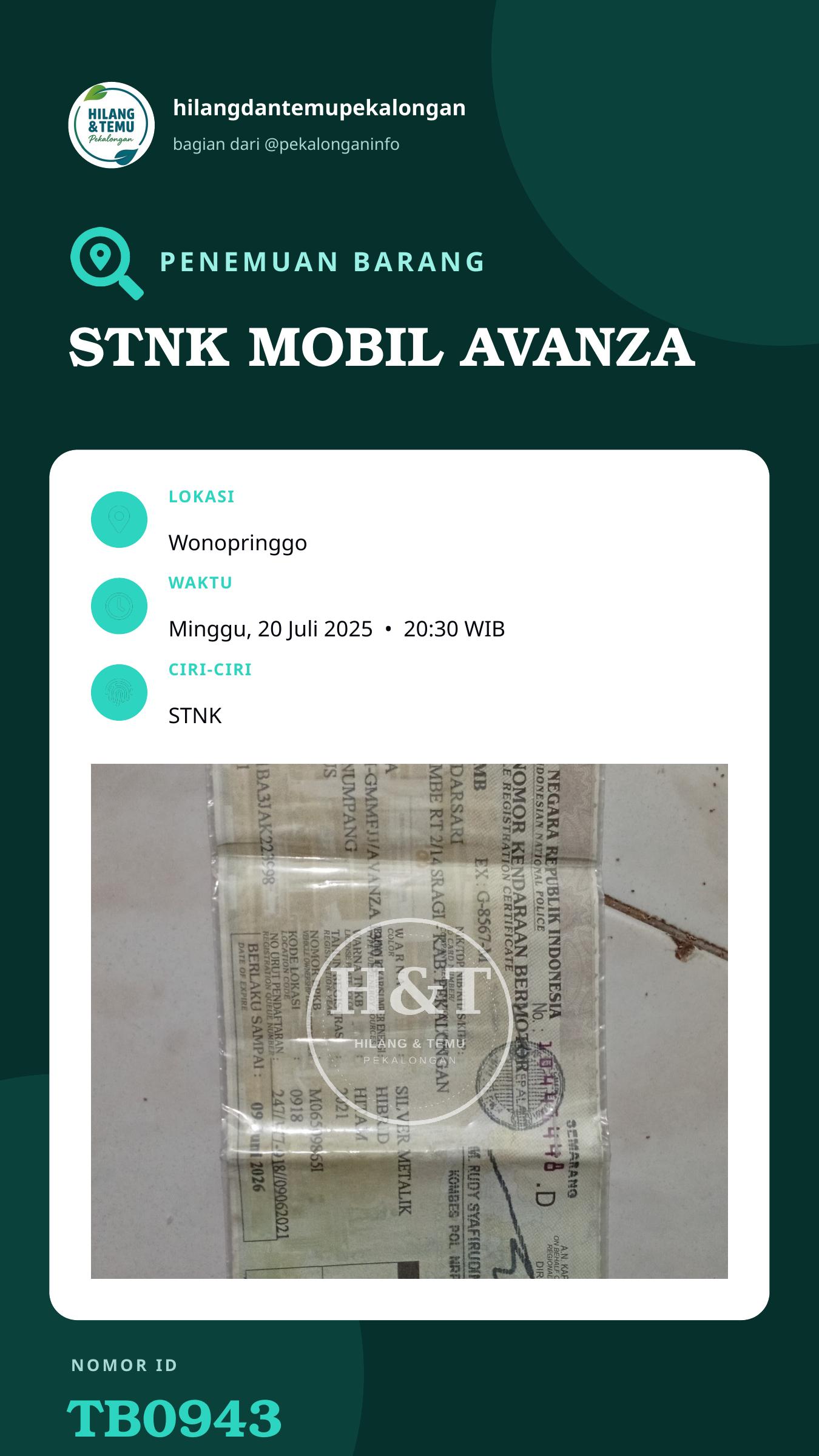 Story 9:16 laporan STNK MOBIL AVANZA