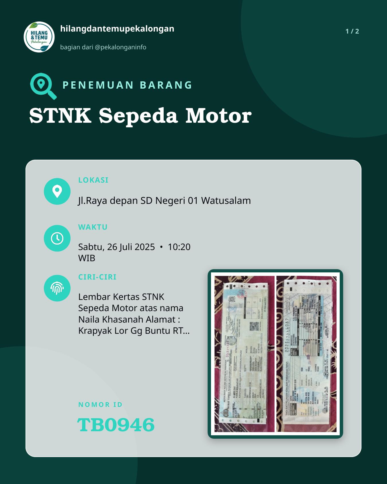 Slide 1 laporan STNK Sepeda Motor